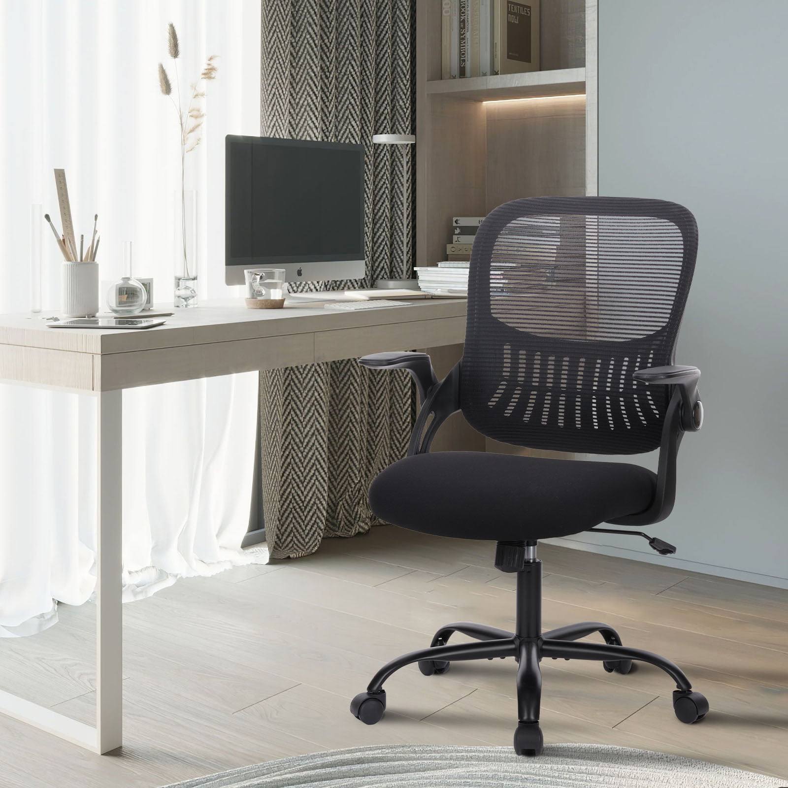 Yoyomax Office Chair, Ergonomic Home Office Desk Chairs, Computer Chair with Comfortable Armrests, Mesh Desk Chairs with Wheels, Mid-Back Task Chair with Lumbar Support, Flipped up Armrests, Black