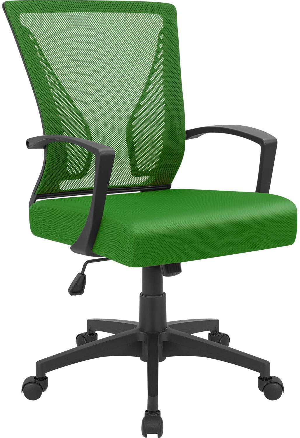 Mid-Back Office Desk Chair Ergonomic Mesh Task Chair with Lumbar Support, Green