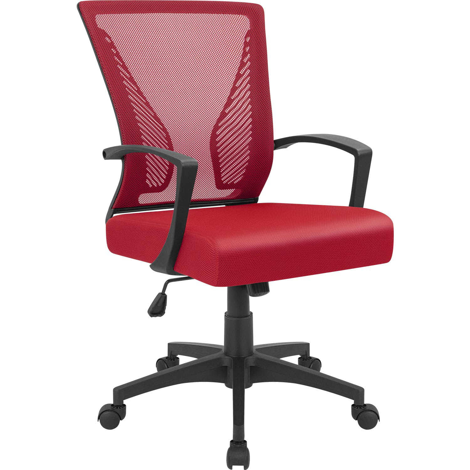 Mid-Back Office Desk Chair Ergonomic Mesh Task Chair with Lumbar Support, Red
