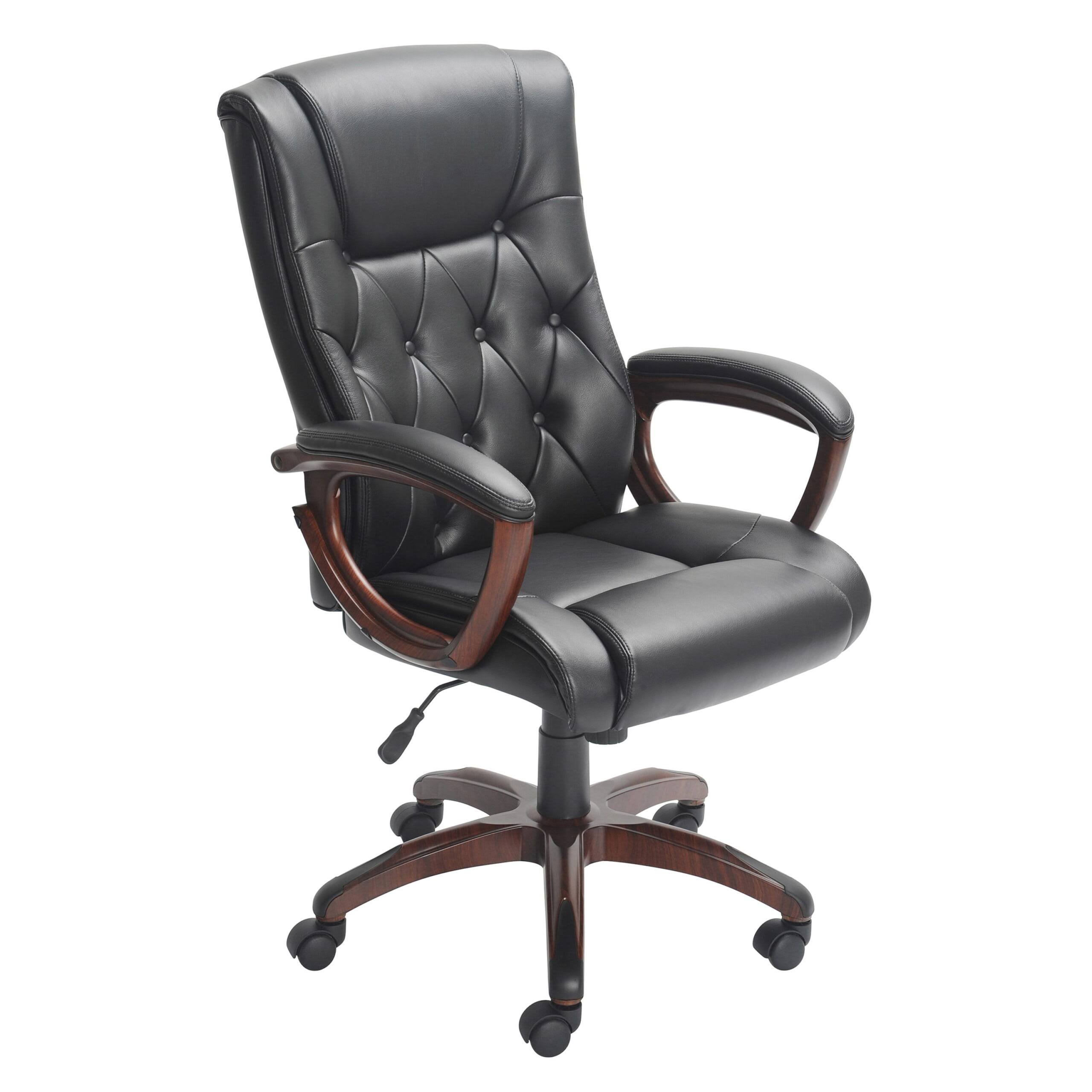 and Gardens Executive, Mid-Back Manager s Office Chair with Arms, Black Bonded Leather, Black