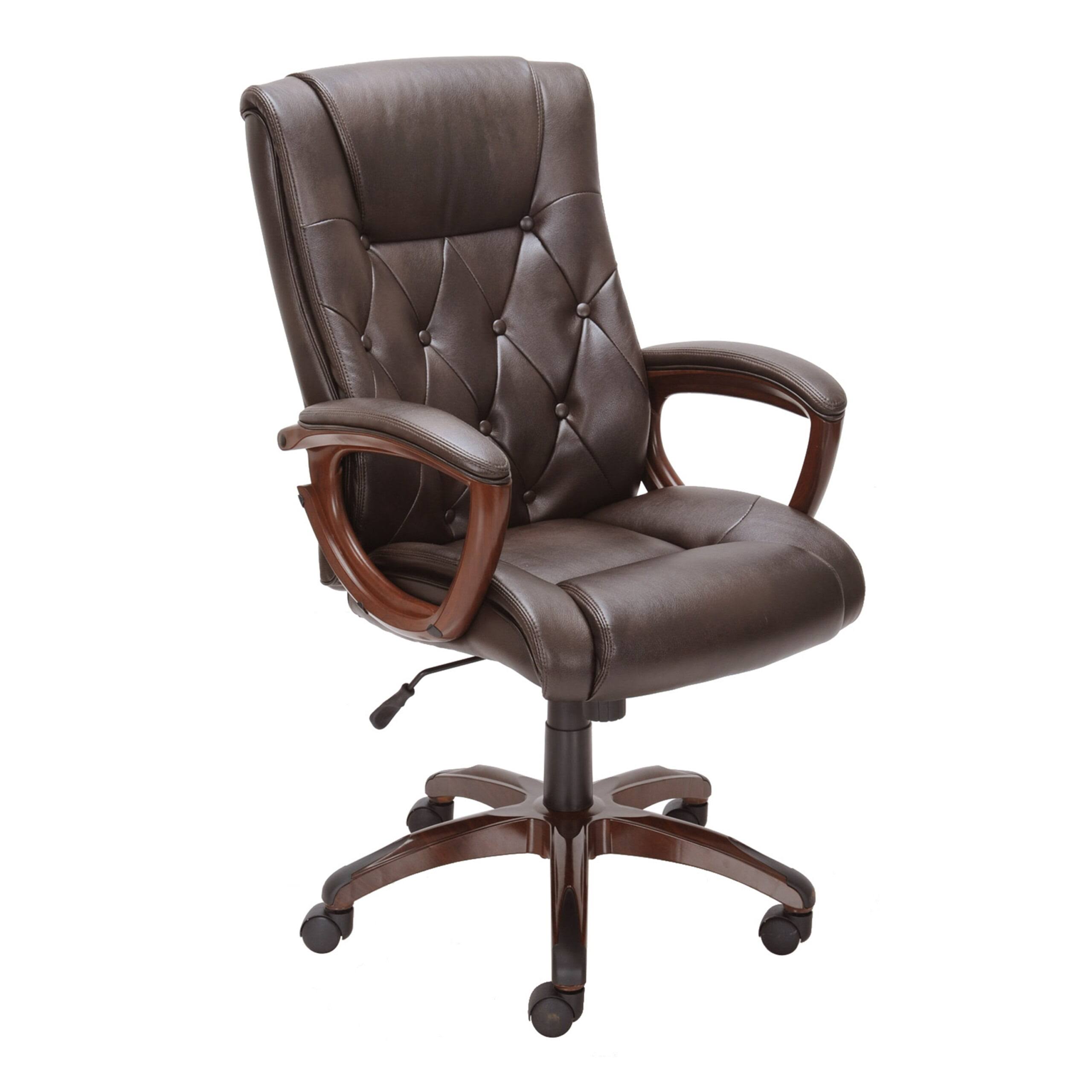and Gardens Executive, Mid-Back Manager s Office Chair with Arms, Brown Bonded Leather, Brown