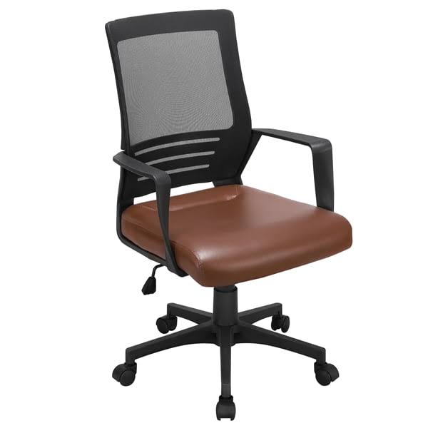 Adjustable Midback Ergonomic Mesh Swivel Office Chair with Lumbar Support, Brown Seat