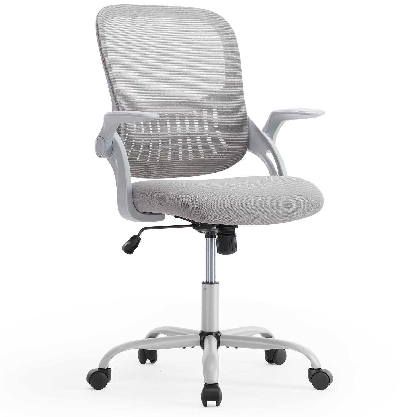 Desk Chair, Ergonomic Home Office Chair with Flip-Up Armrests, Rolling Chair with Lumbar Support, Executive Height Adjustable Swivel Task Chair, Grey
