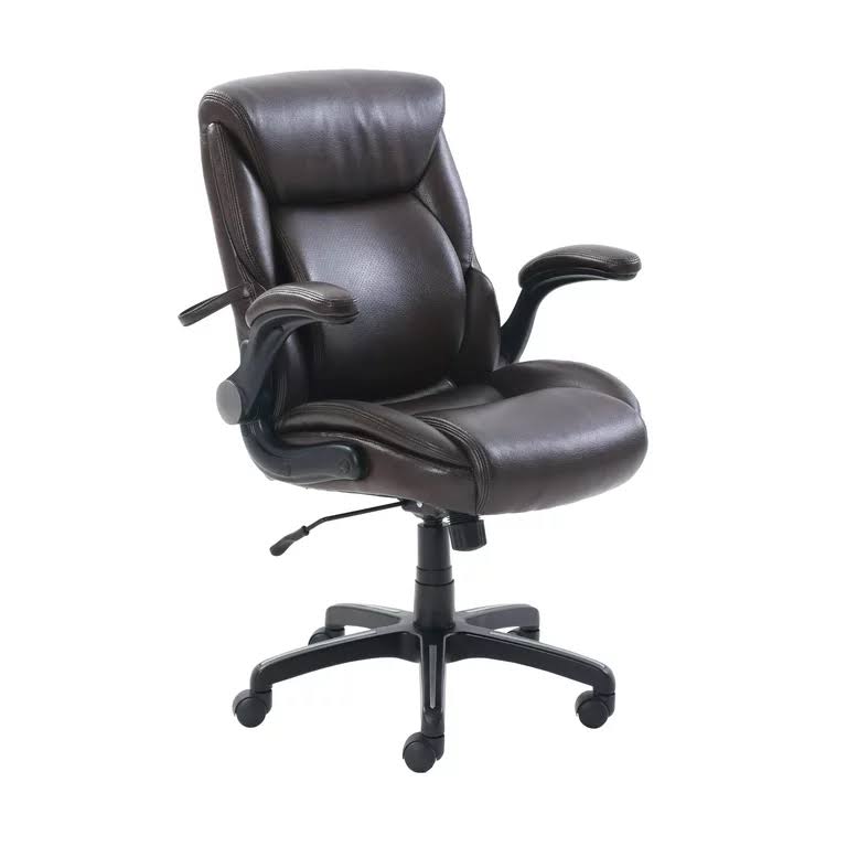 Air Lumbar Bonded Leather Manager Office Chair, Brown Faux Leather
