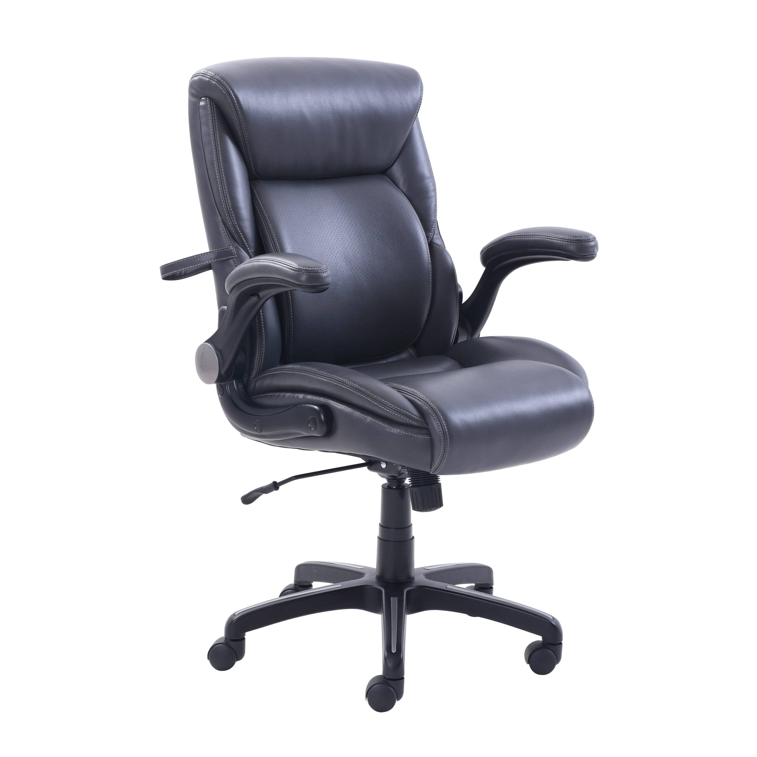Air Lumbar Bonded Leather Manager Office Chair, Gray Faux Leather