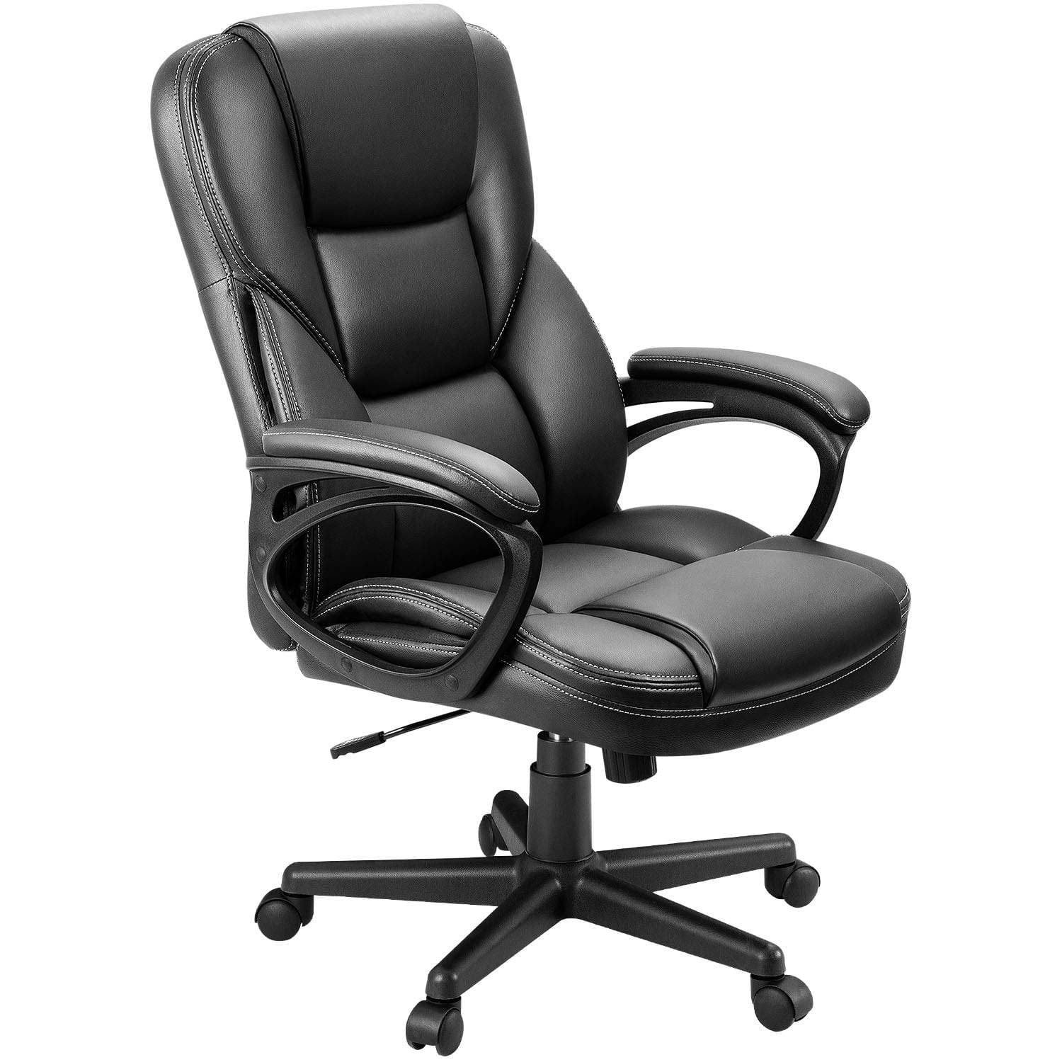 Faux Leather High-Back Executive Office Chair with Lumbar Support, Black