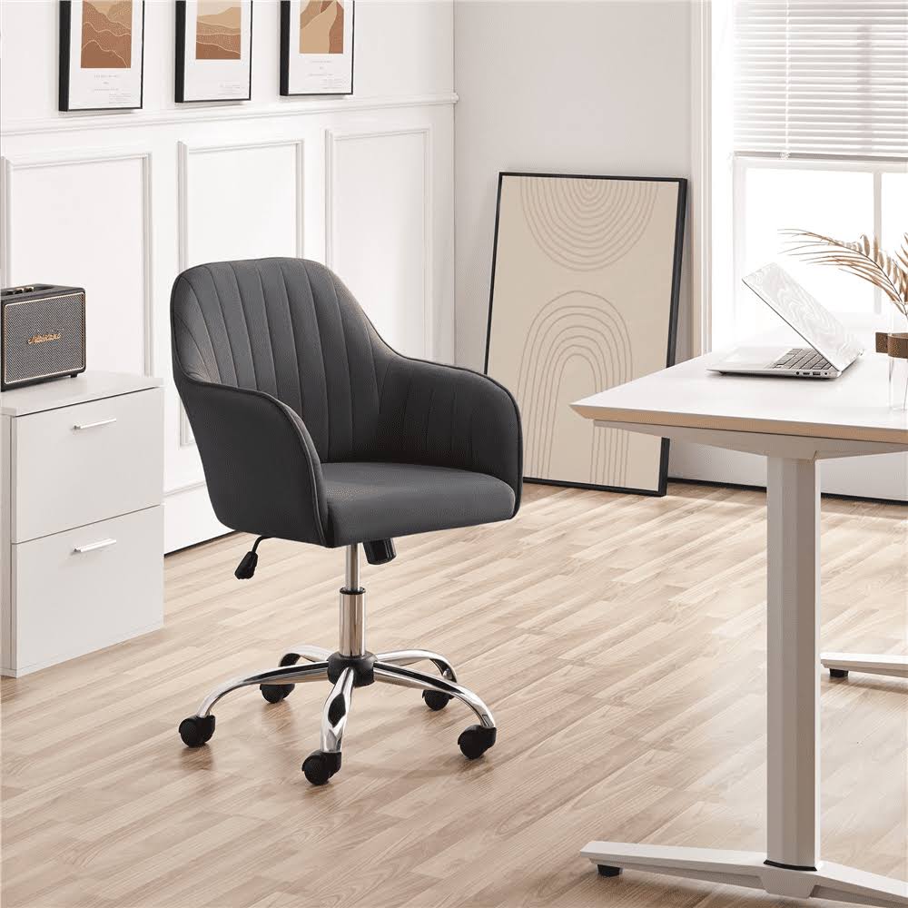 s Velvet Mid-Back Task Chair with Armrests, Gray