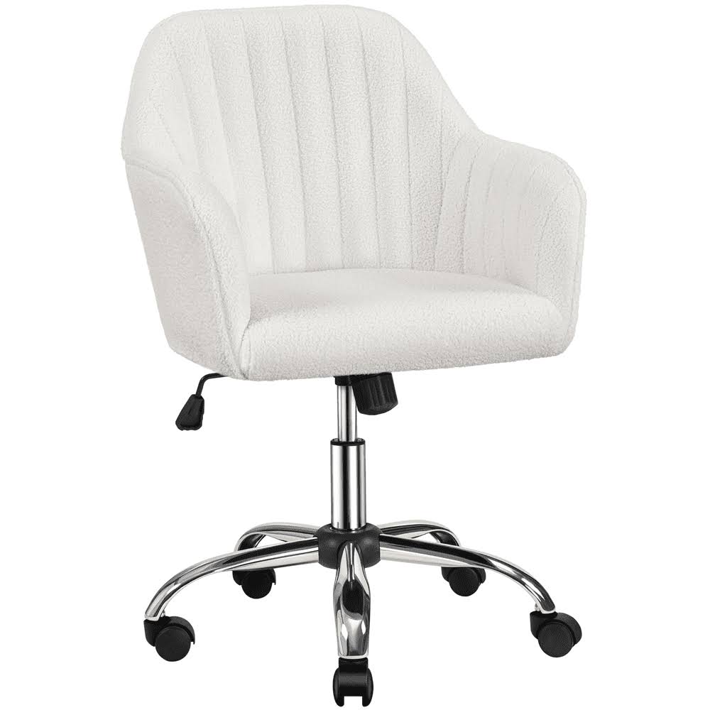 s Boucle Mid-Back Task Chair with Armrests, Ivory