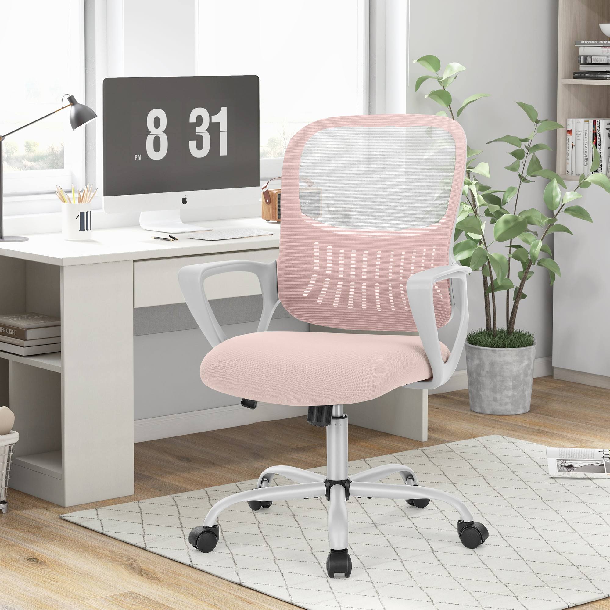 Yangming Ergonomic Office Chair, Mid Back Mesh Desk Chair with Lumbar Support for Home Office, Pink