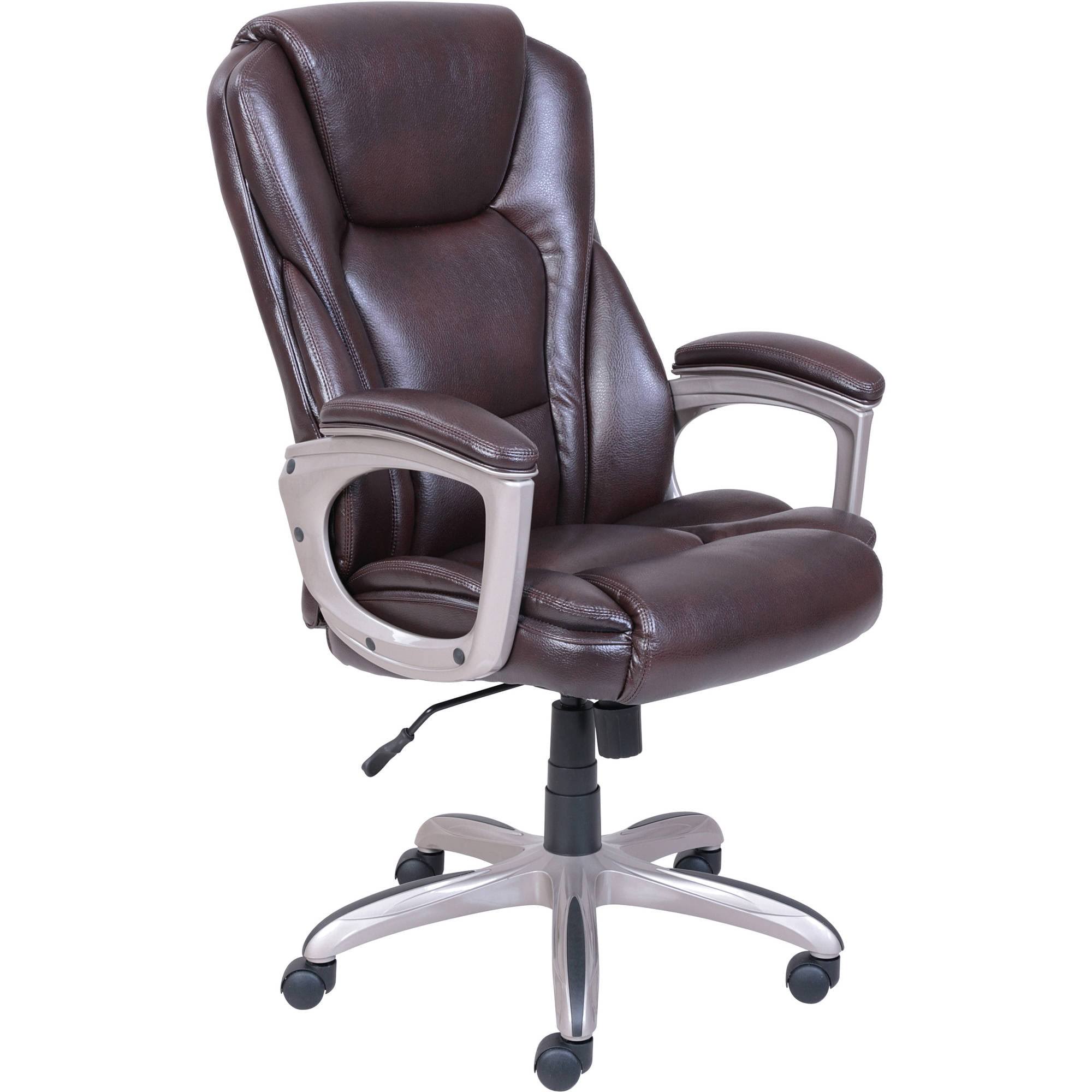 Heavy-Duty Bonded Leather Commercial Office Chair with Memory Foam, 350 lb capacity, Brown