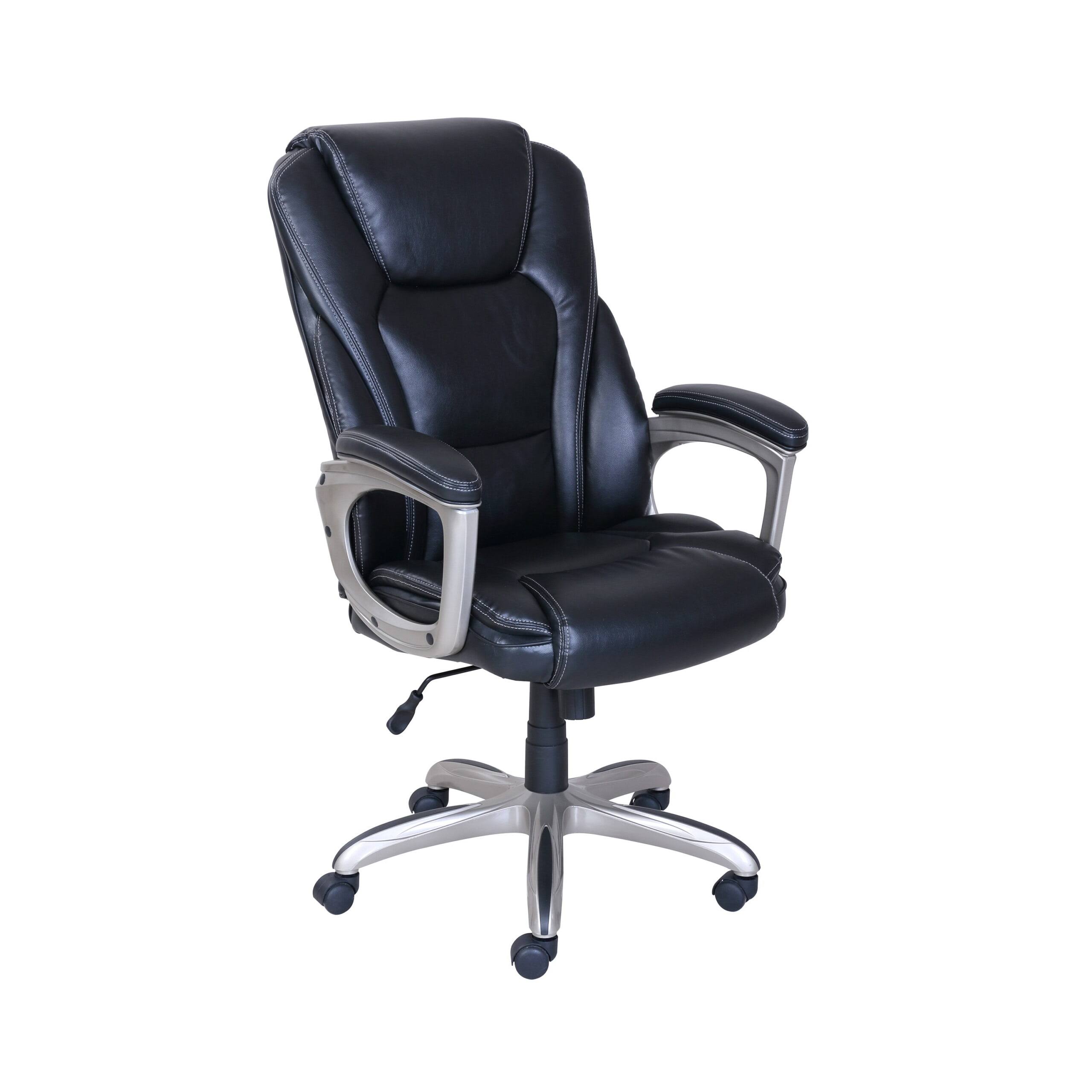 Heavy-Duty Bonded Leather Commercial Office Chair with Memory Foam, 350 lb capacity, Black