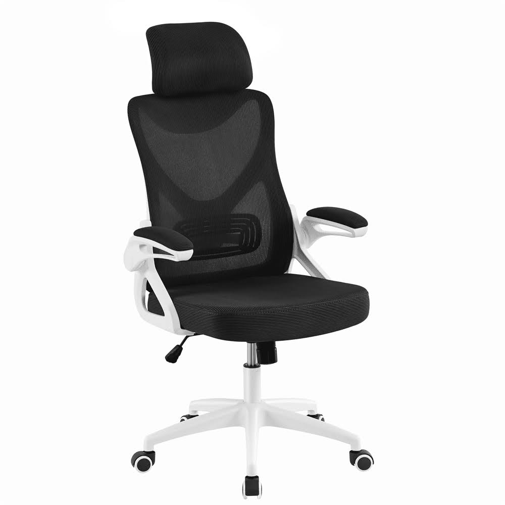 High Back Ergonomic Mesh Office Chair with Adjustable Padded Headrest, White/Black
