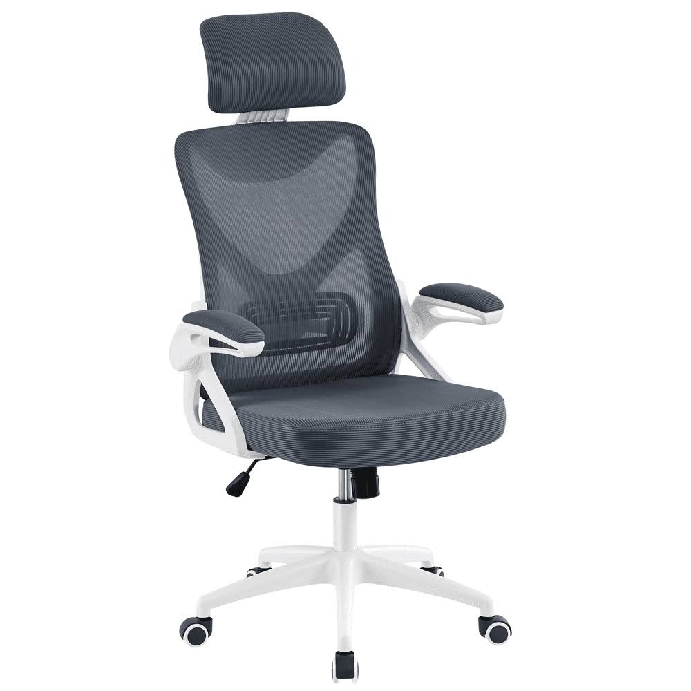 High Back Ergonomic Mesh Office Chair with Adjustable Padded Headrest, White/Gray