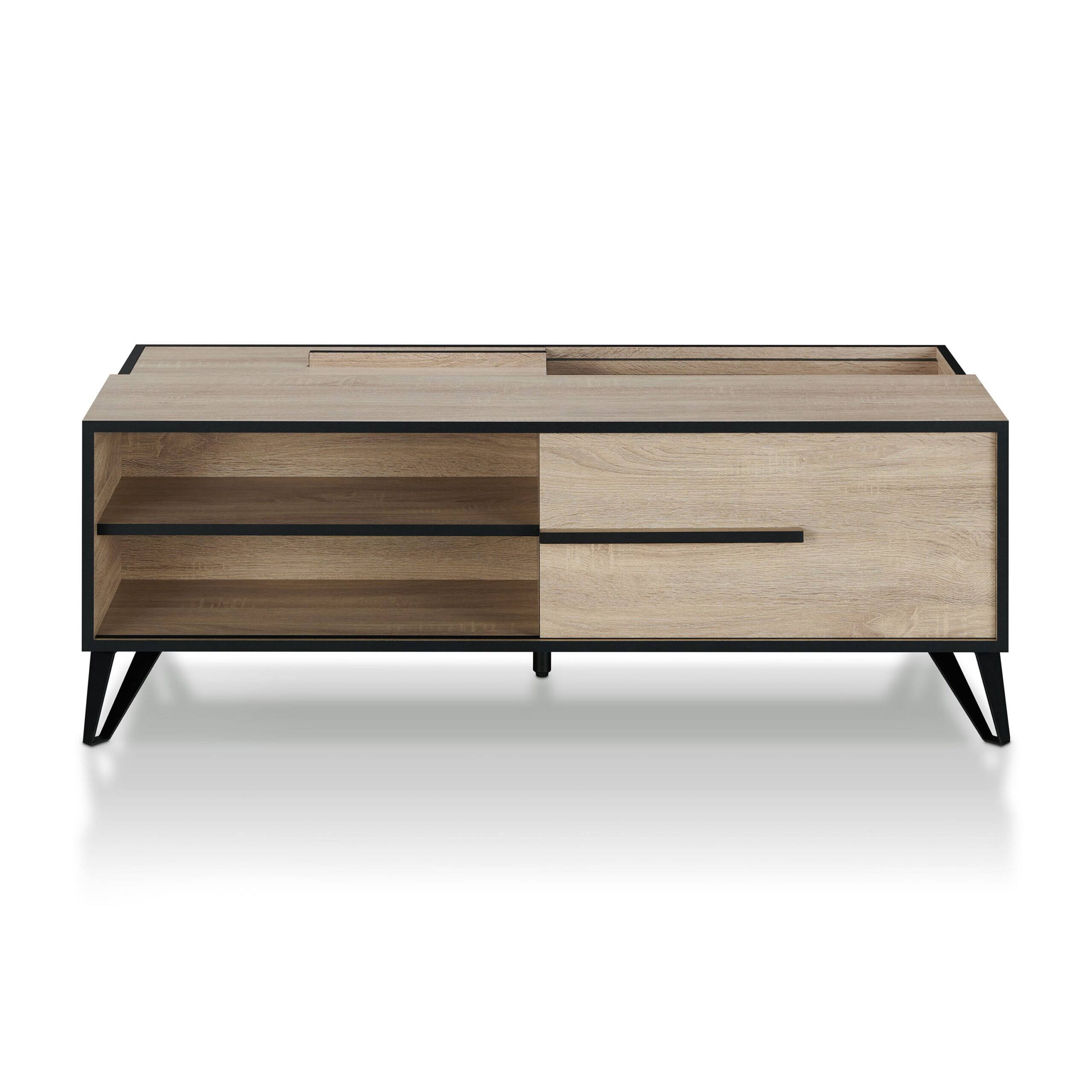 of America Saran Modern Wooden Multi-Storage Coffee Table, Natural Oak