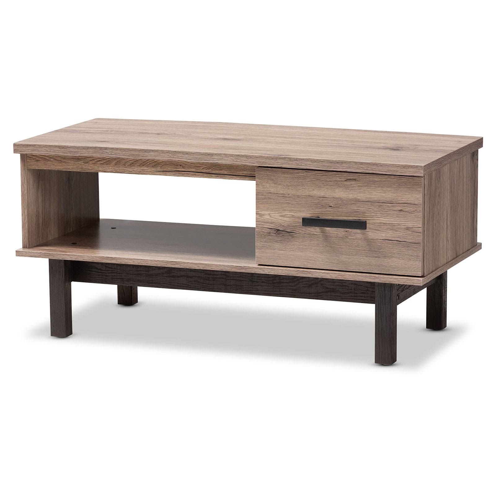 Arend Modern and Contemporary Two-Tone Oak Brown and Black Wood 1-Drawer Coffee Table