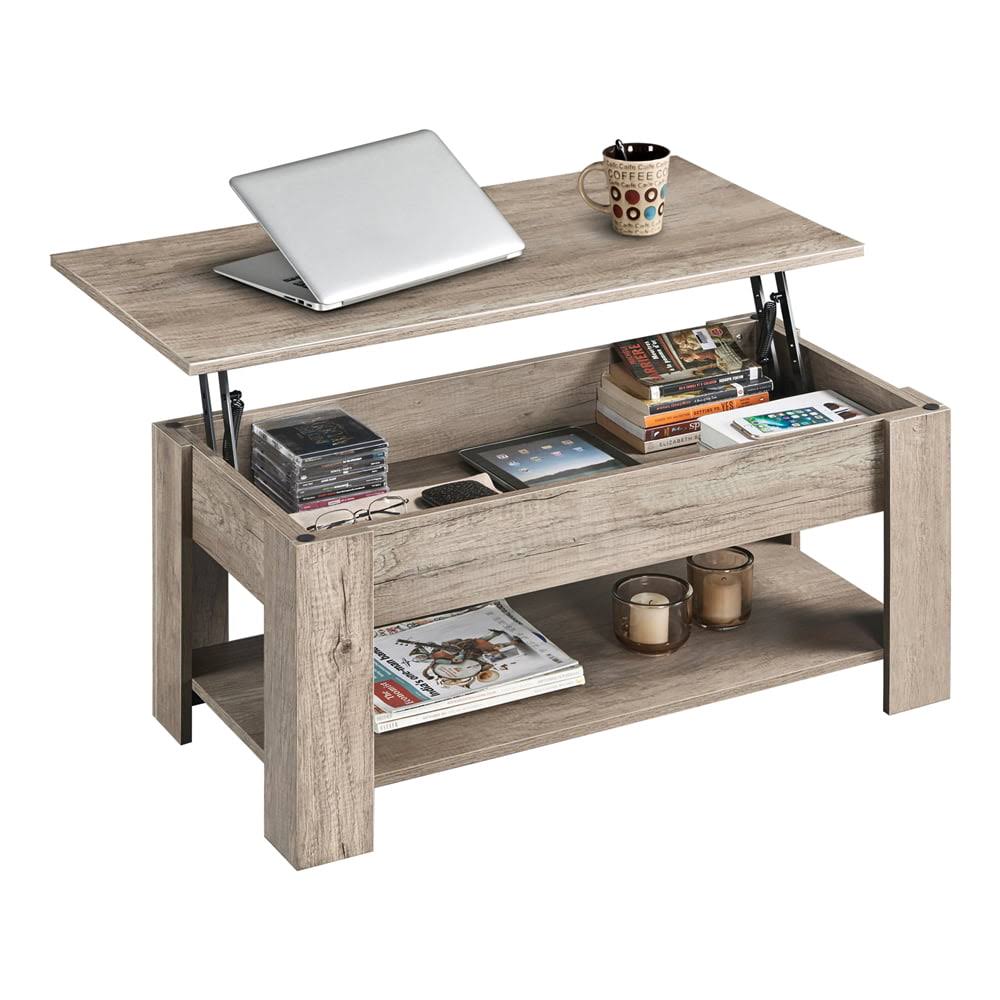 Modern Rectangle Wood Coffee Table with Storage, Gray