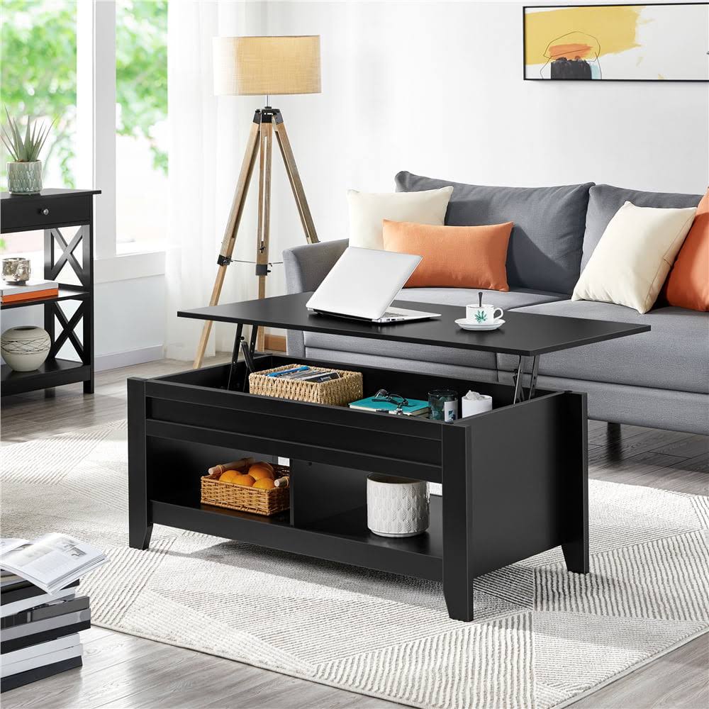 47.5  Lift Top Coffee Table with 2 Storage Compartments, Black