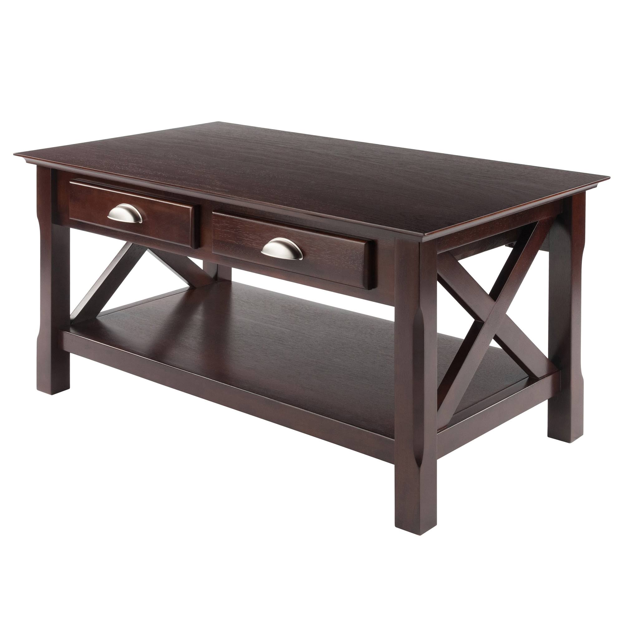 Wood Xola X Panel Coffee Table with Drawers, Cappuccino