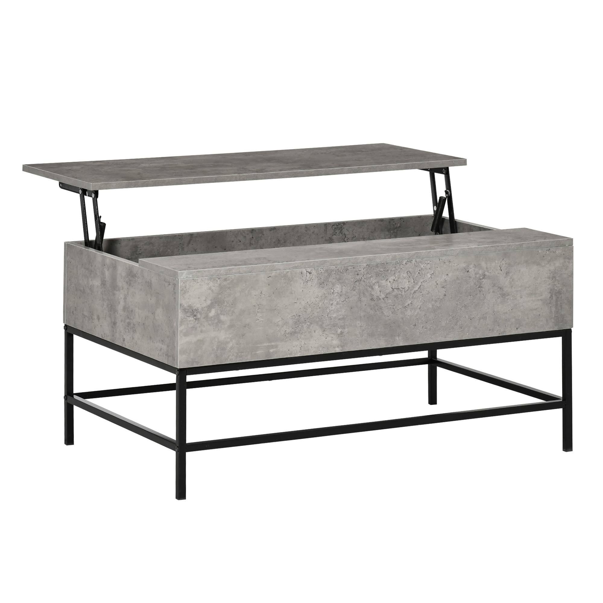 HOMCOM Modern Lift Top Coffee Table with Hidden Storage Compartment and Metal Legs, for Living Room, Home Office, Grey