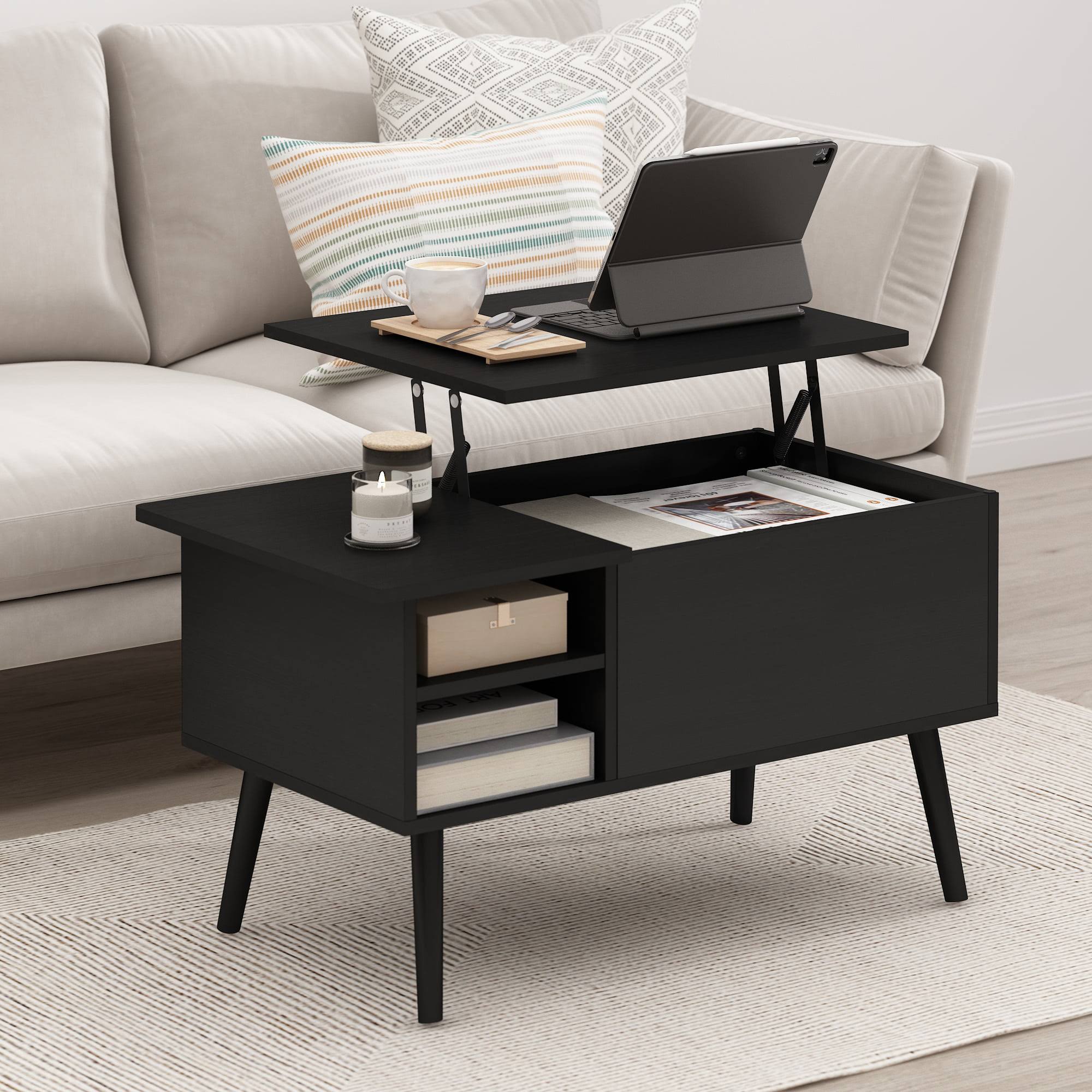 Jensen Lift Top Coffee Table With Wooden Leg, Americano