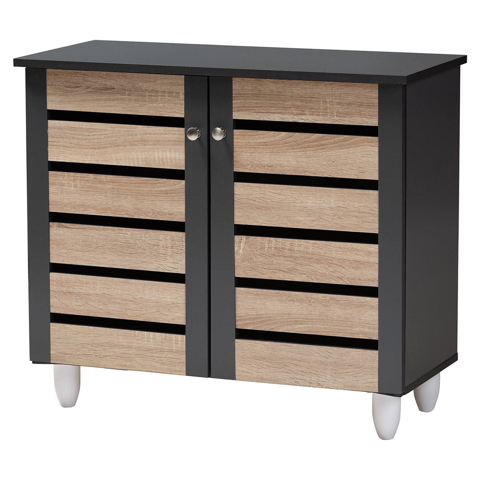 Gisela Modern and Contemporary Two-tone Oak and Dark Gray 2-Door Shoe Storage Cabinet