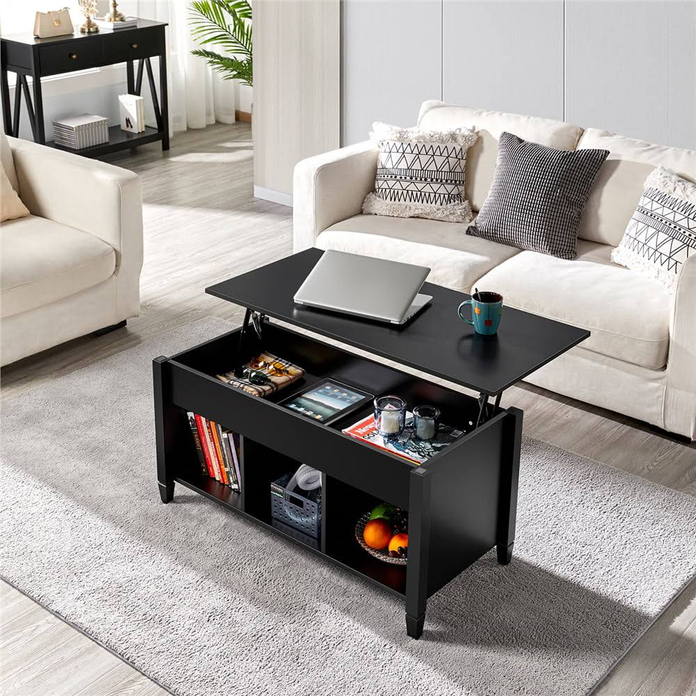 41  Lift Top Coffee Table with 3 Storage Compartments, Black