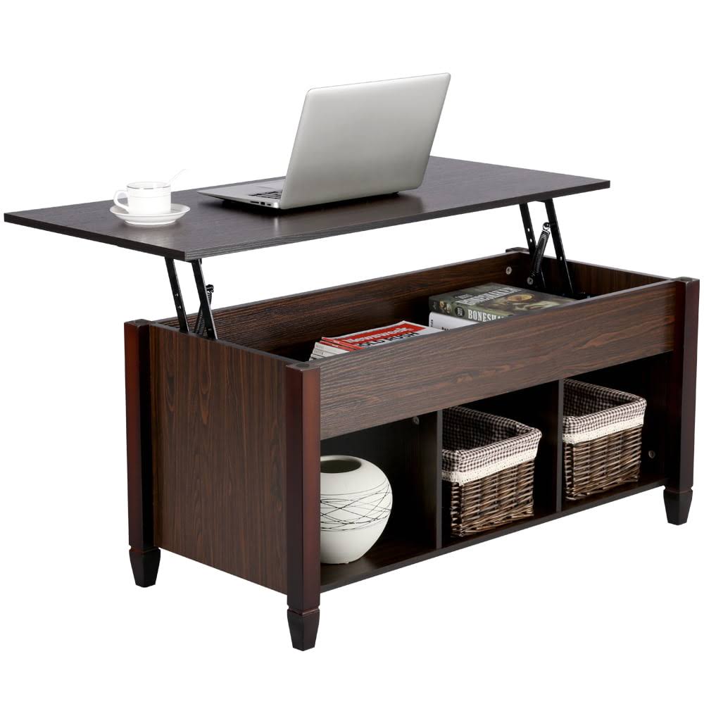 41  Lift Top Coffee Table with 3 Storage Compartments, Espresso