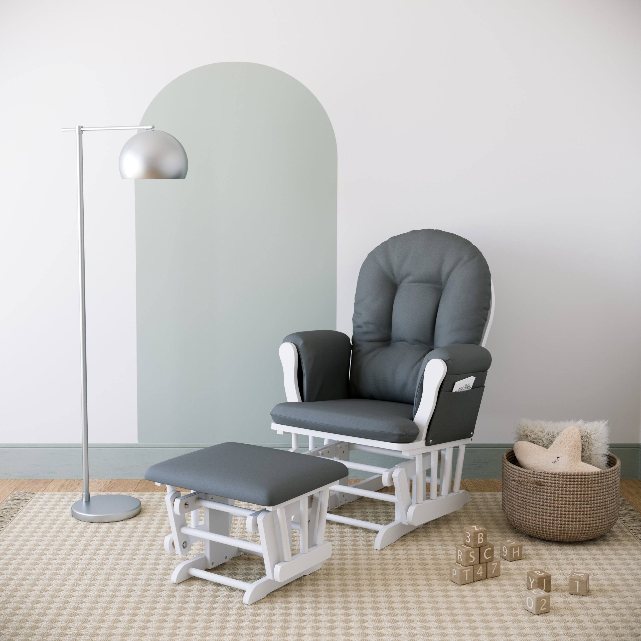Hoop Nursery Glider and Ottoman, White with Gray