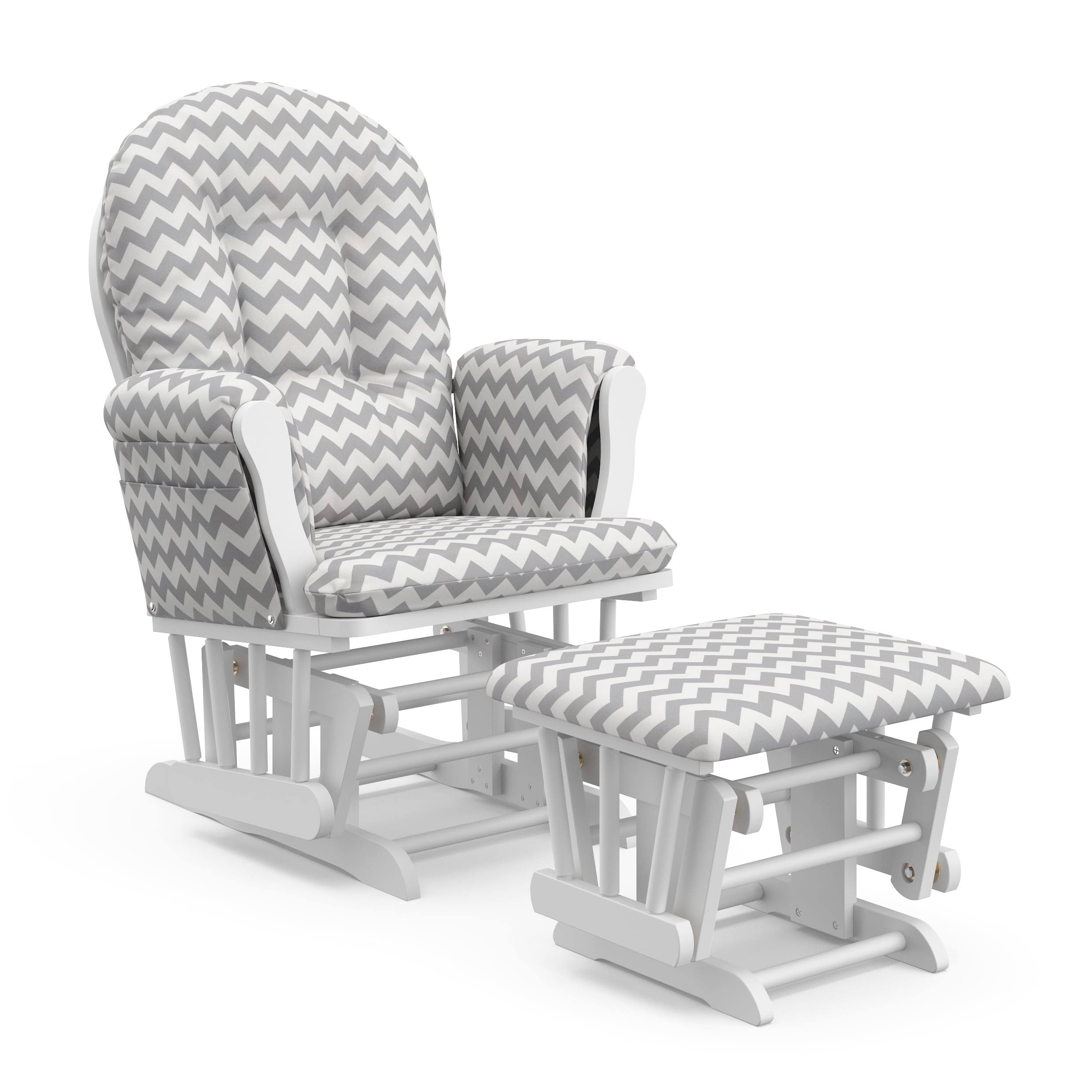 Hoop Nursery Glider and Ottoman, White with Gray Chevron