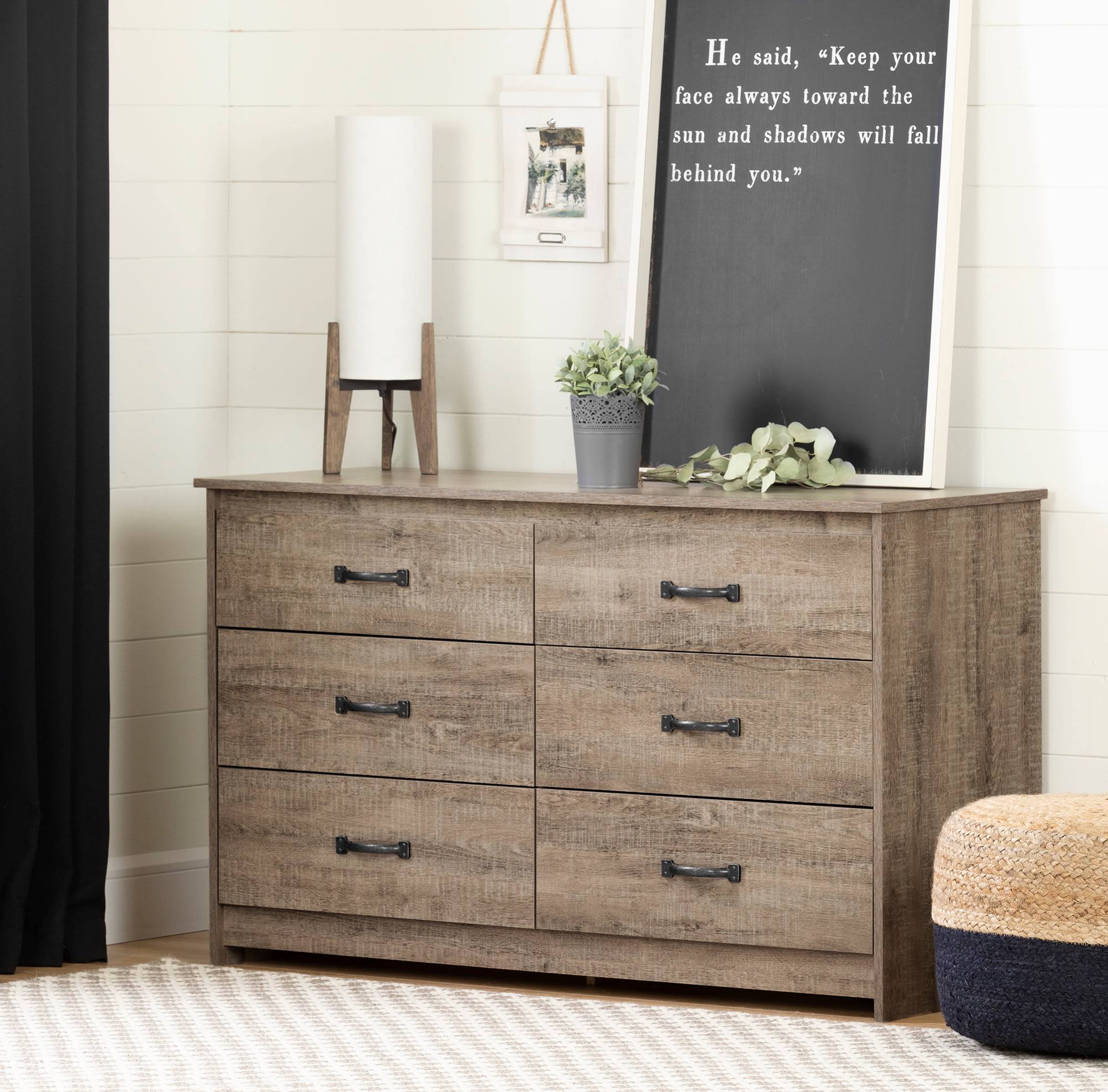 Shore Tassio 6-Drawer Double Dresser, Weathered Oak