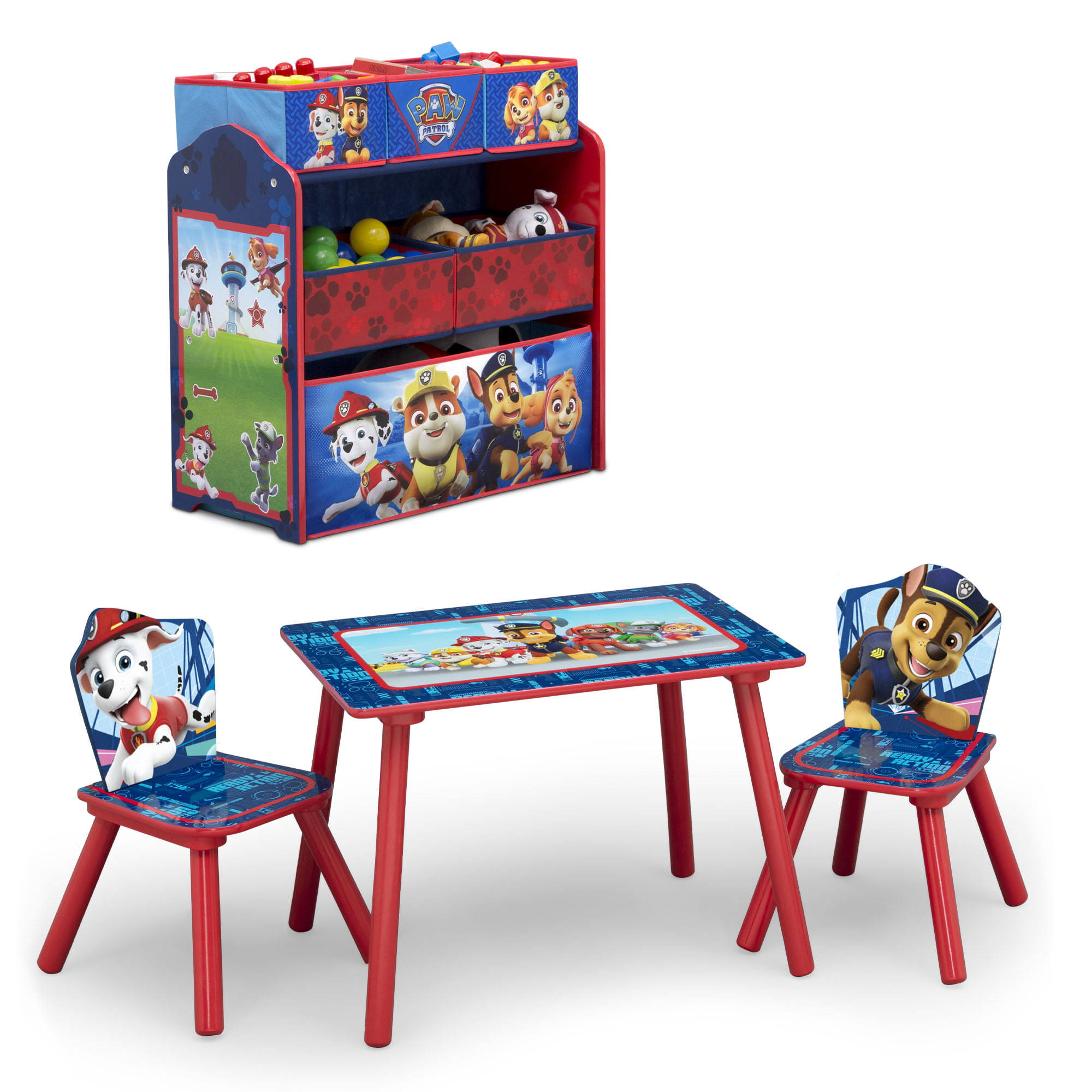 Paw Patrol 4-Piece Toddler Playroom Set – Includes Table, 2 Chairs   Toy Bin, Blue
