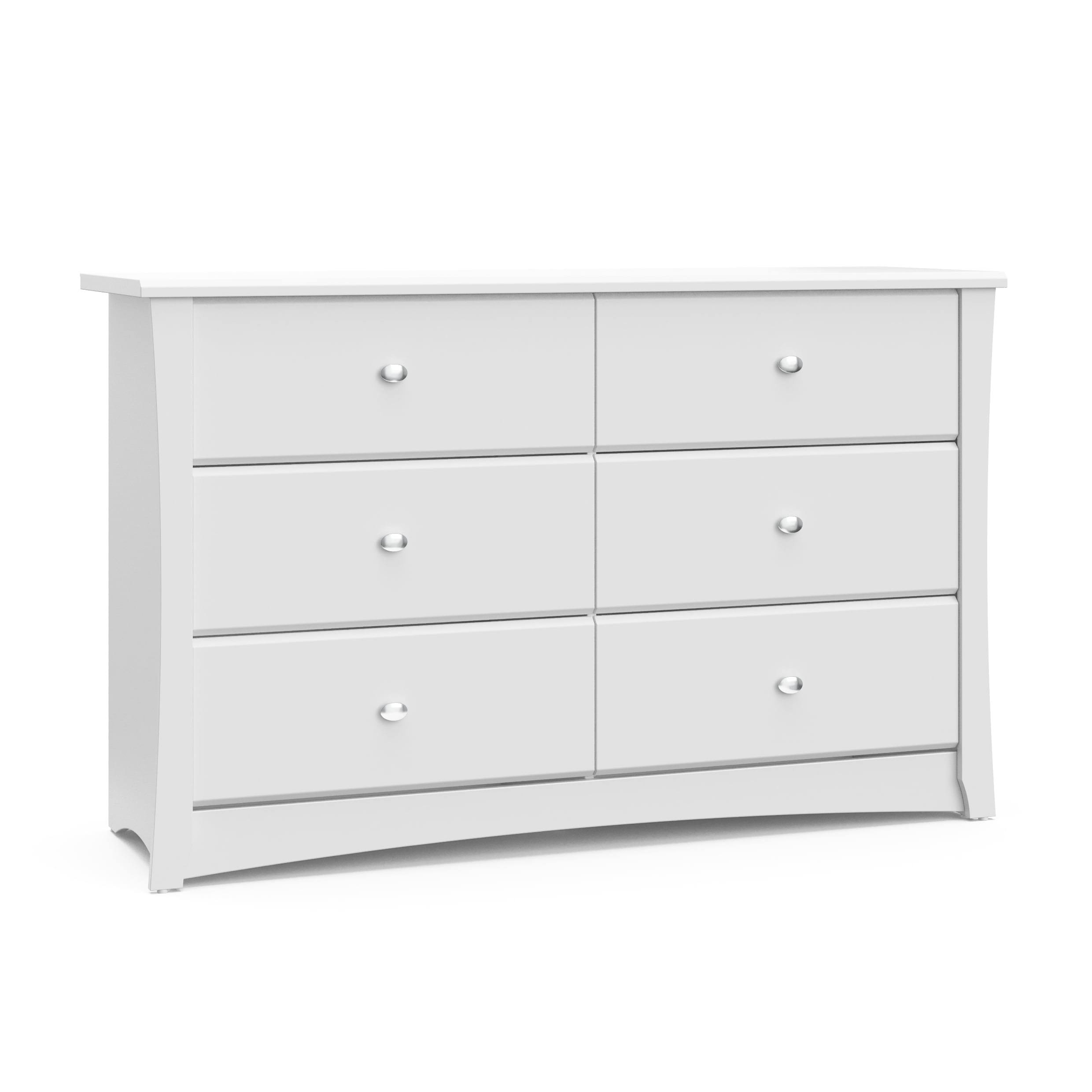 Crescent 6 Drawer Modern Double Dresser White
