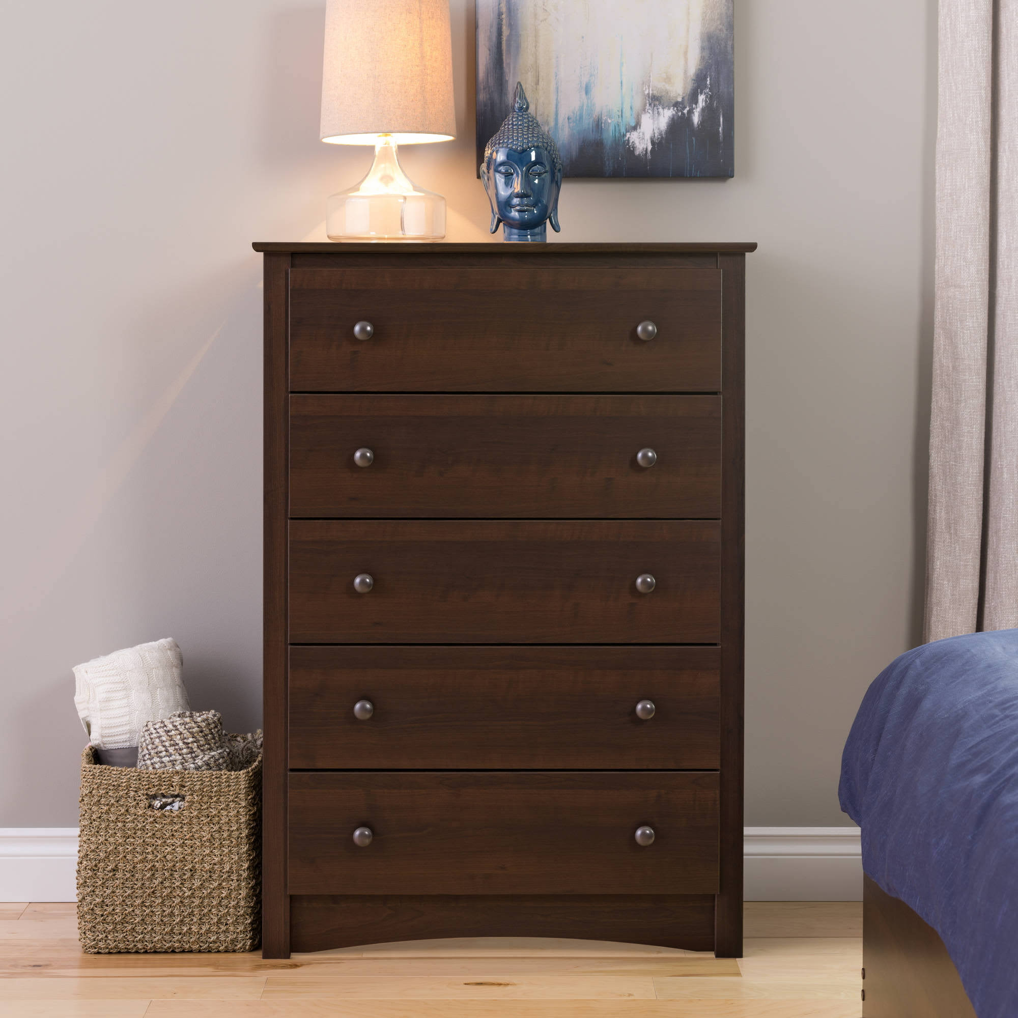 Fremont 5 Drawer Wooden Dresser Chest, 16  x 31.5  x 45.25 , Espresso