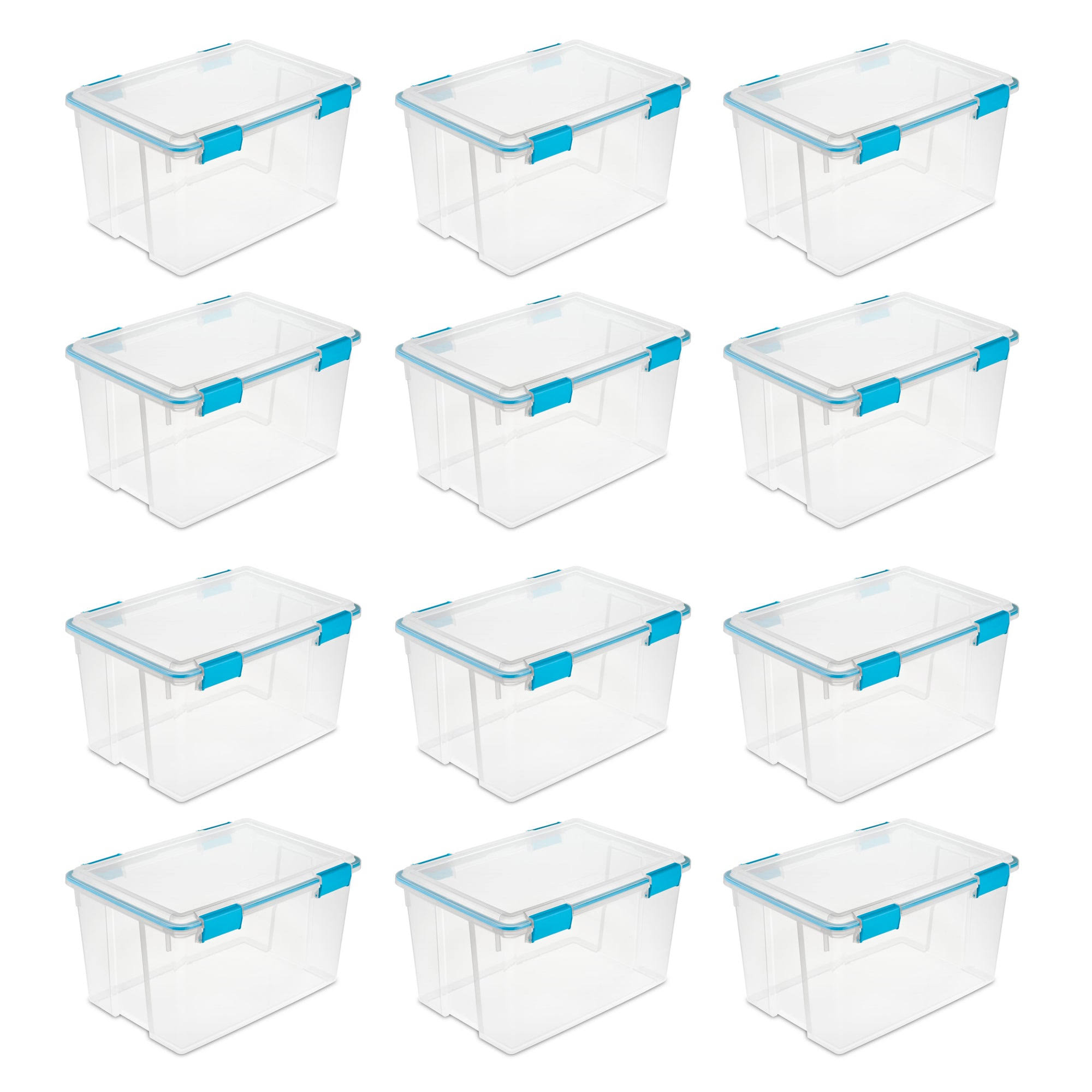 54-Qt Clear Plastic Stackable Storage Bin w/ Gasket Latch Lid, 12 Pack