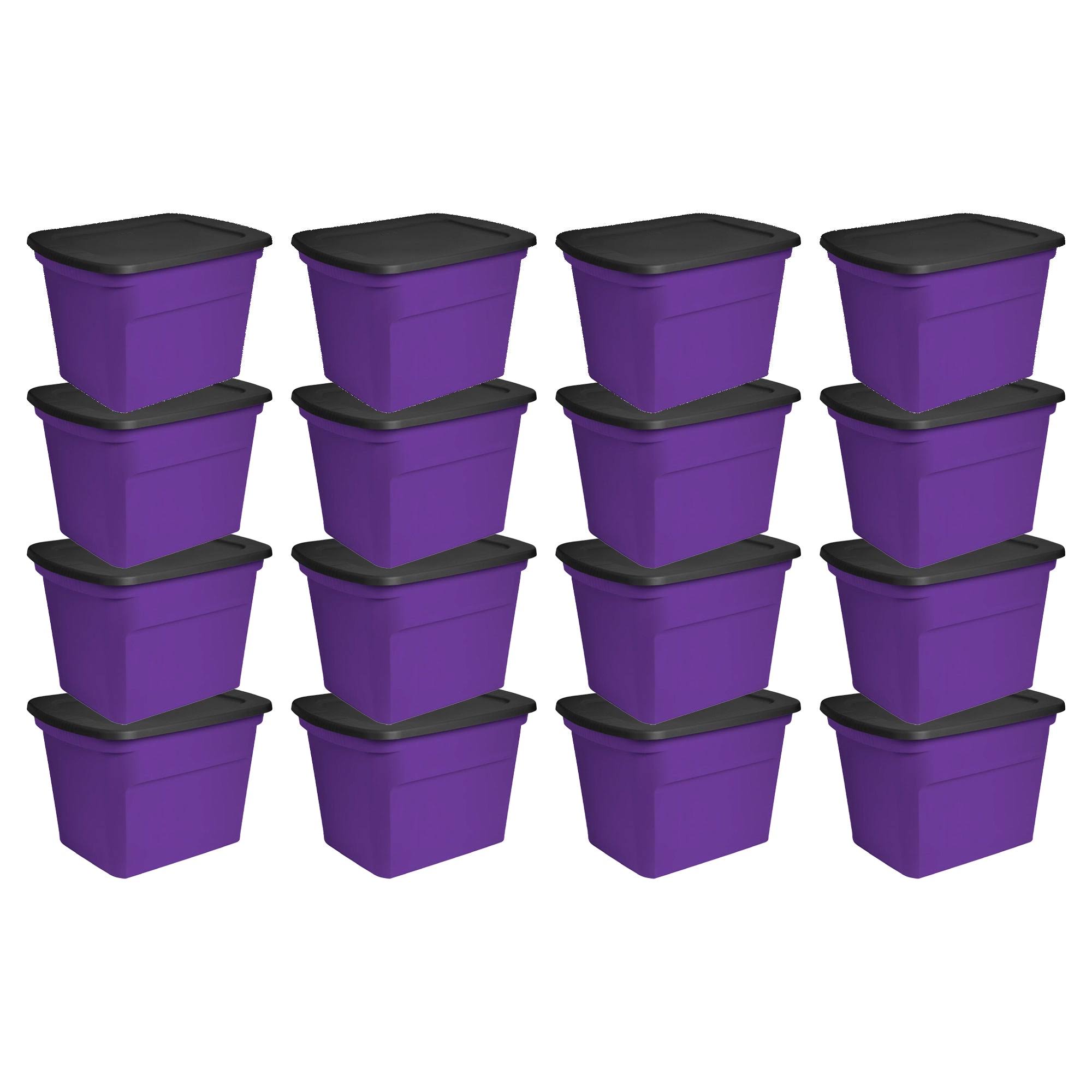 18 Gallon Storage Tote Stackable Plastic Bin with Lid, Purple, 16 Pack