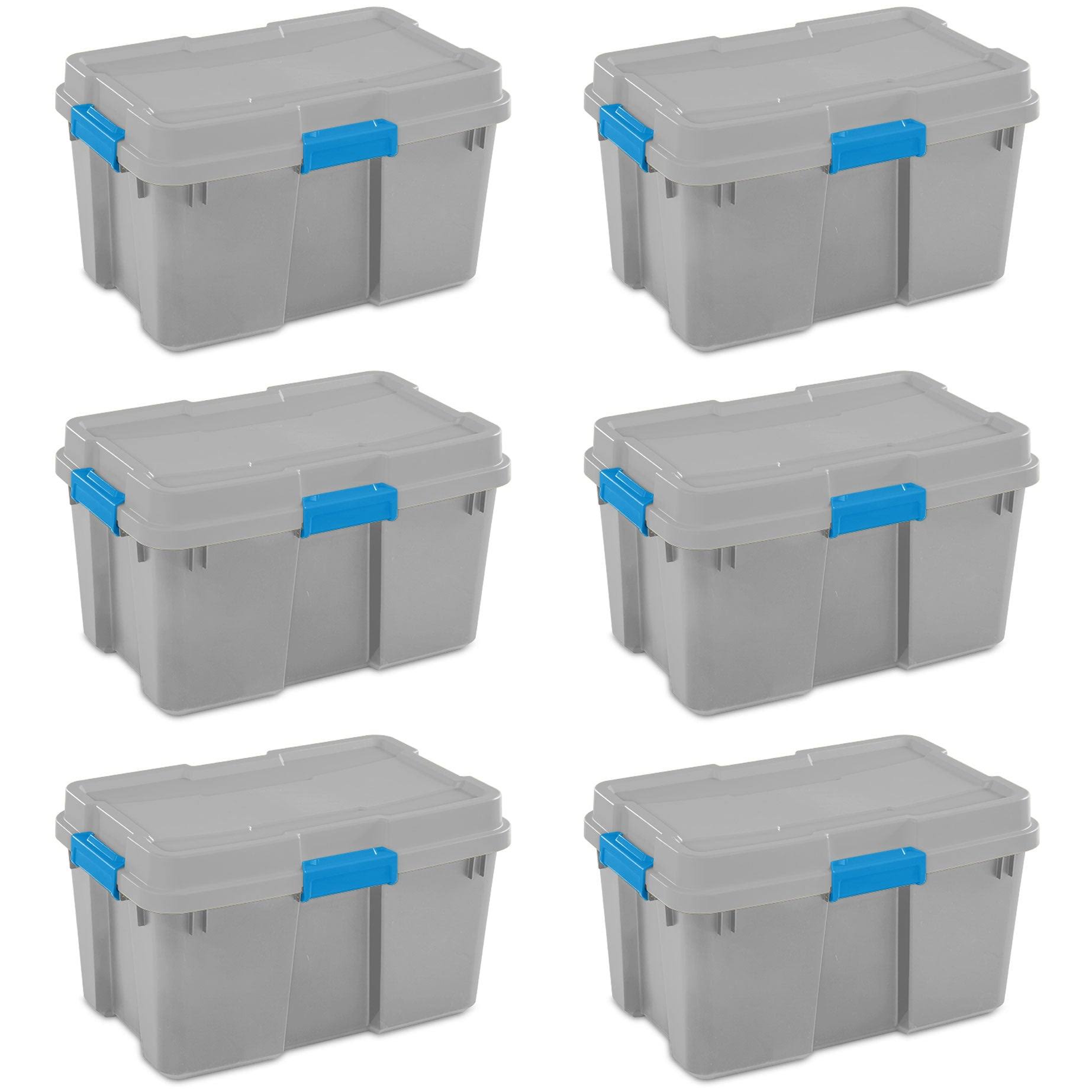 30 Gal Gasket Tote Heavy Duty Stackable Storage Bin with Lid, 6 Pack