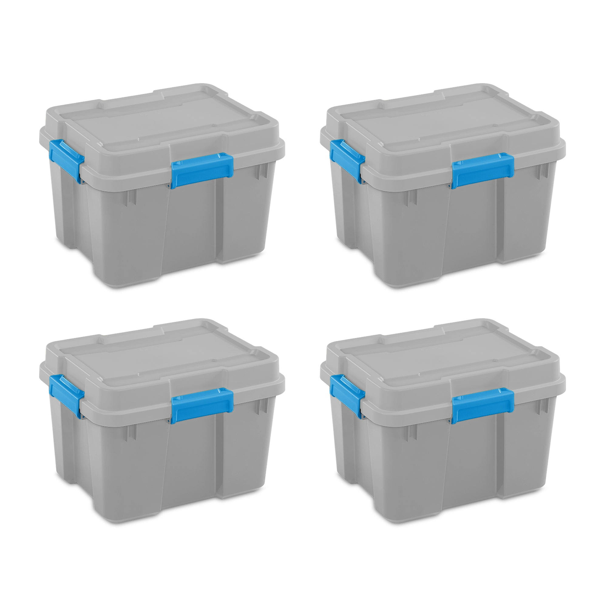 20 Gallon Plastic Home Storage Container Tote Box, Gray/Blue, (4 Pack)
