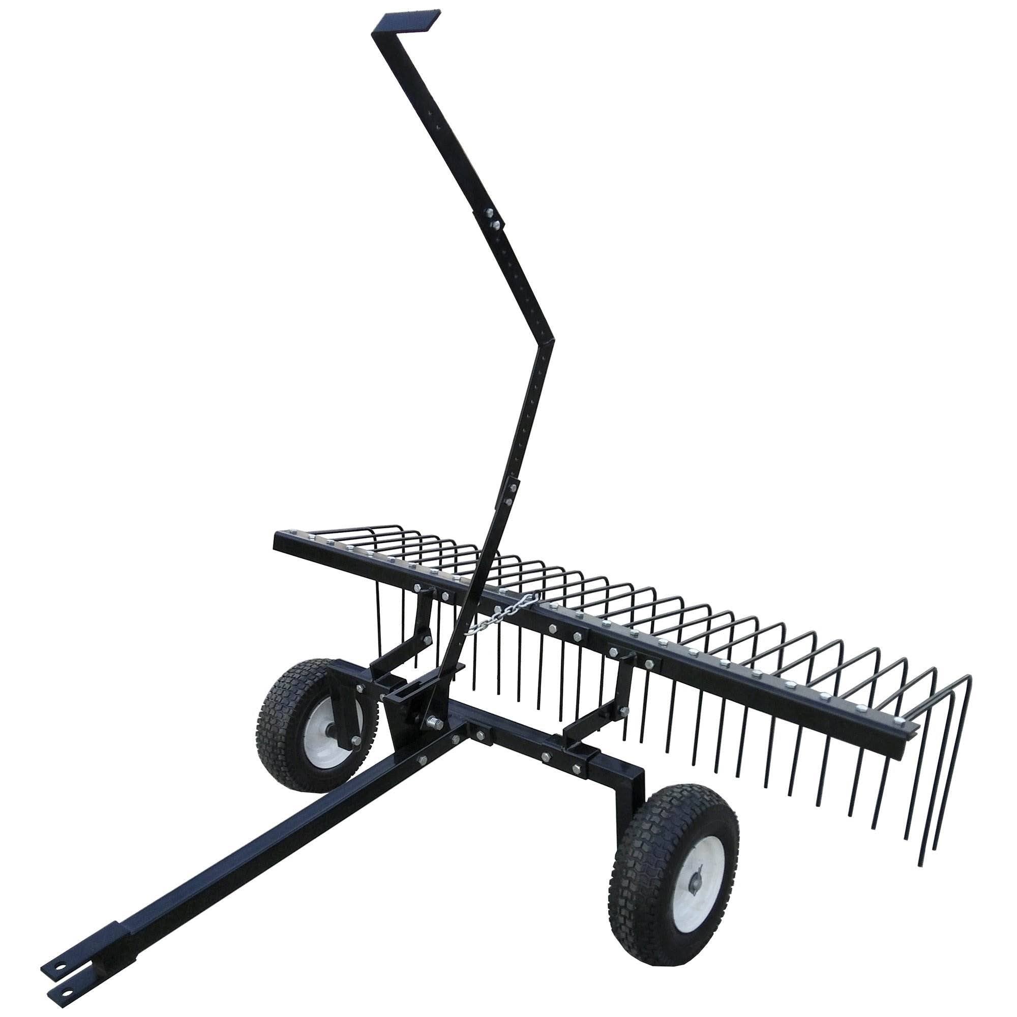 60 Pine Straw ATV Tow Behind Steel Landscape Rake w/ Wheels & Handle
