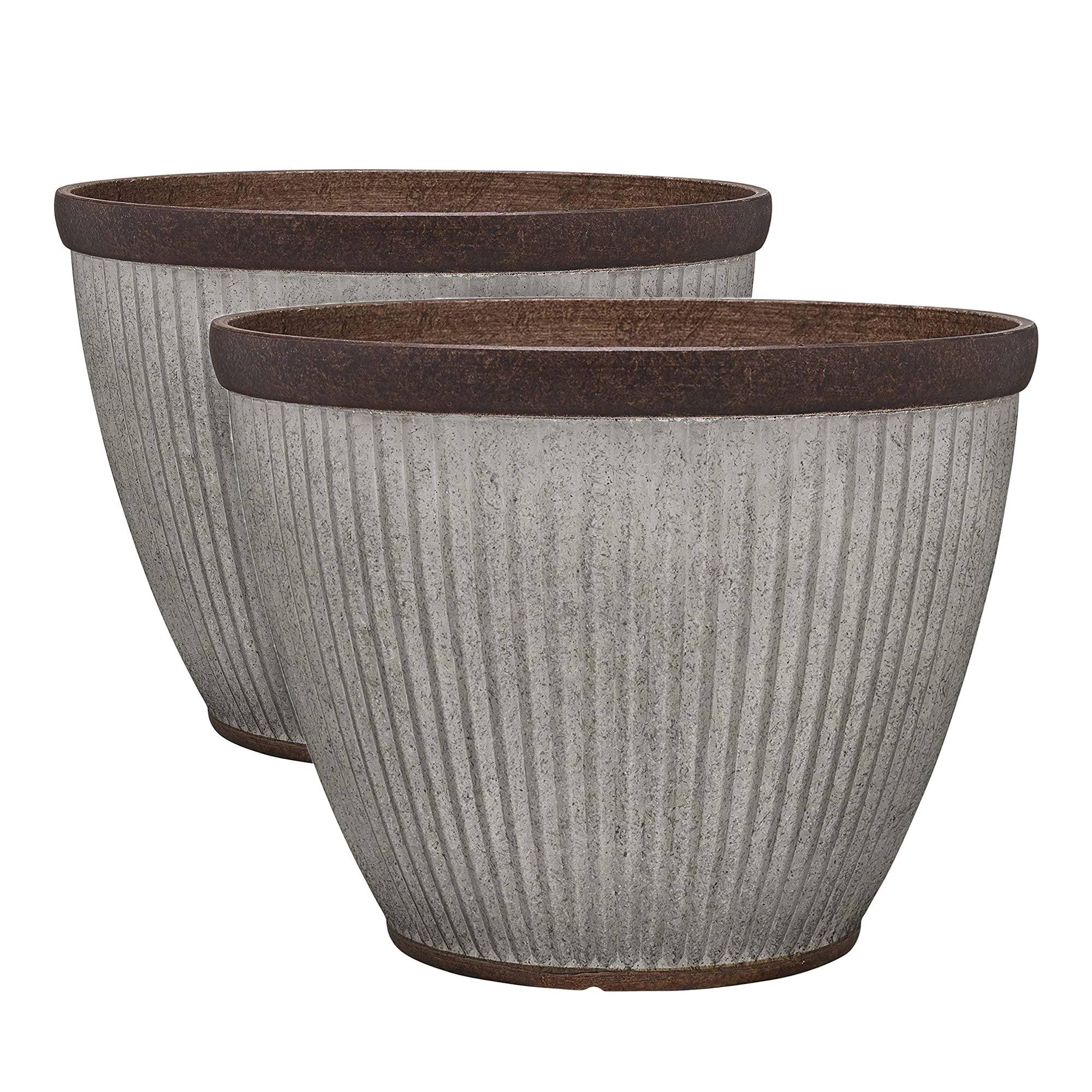 HDR-046868 20.5 Inch Rustic Resin Outdoor Planter Urn (2 Pack)