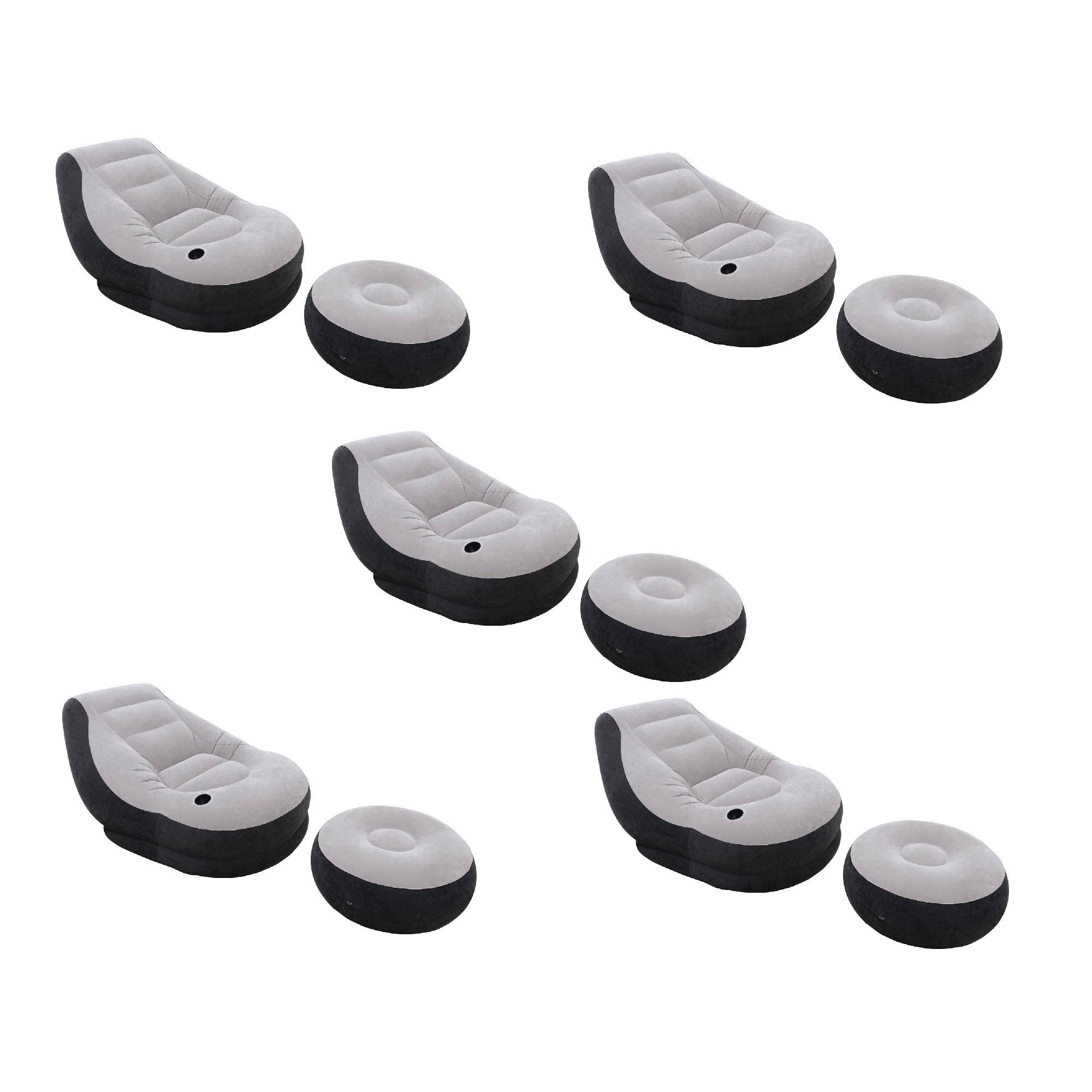Inflatable Ultra Lounge Chair With Cup Holder & Ottoman Set, Gray (5 Pack)