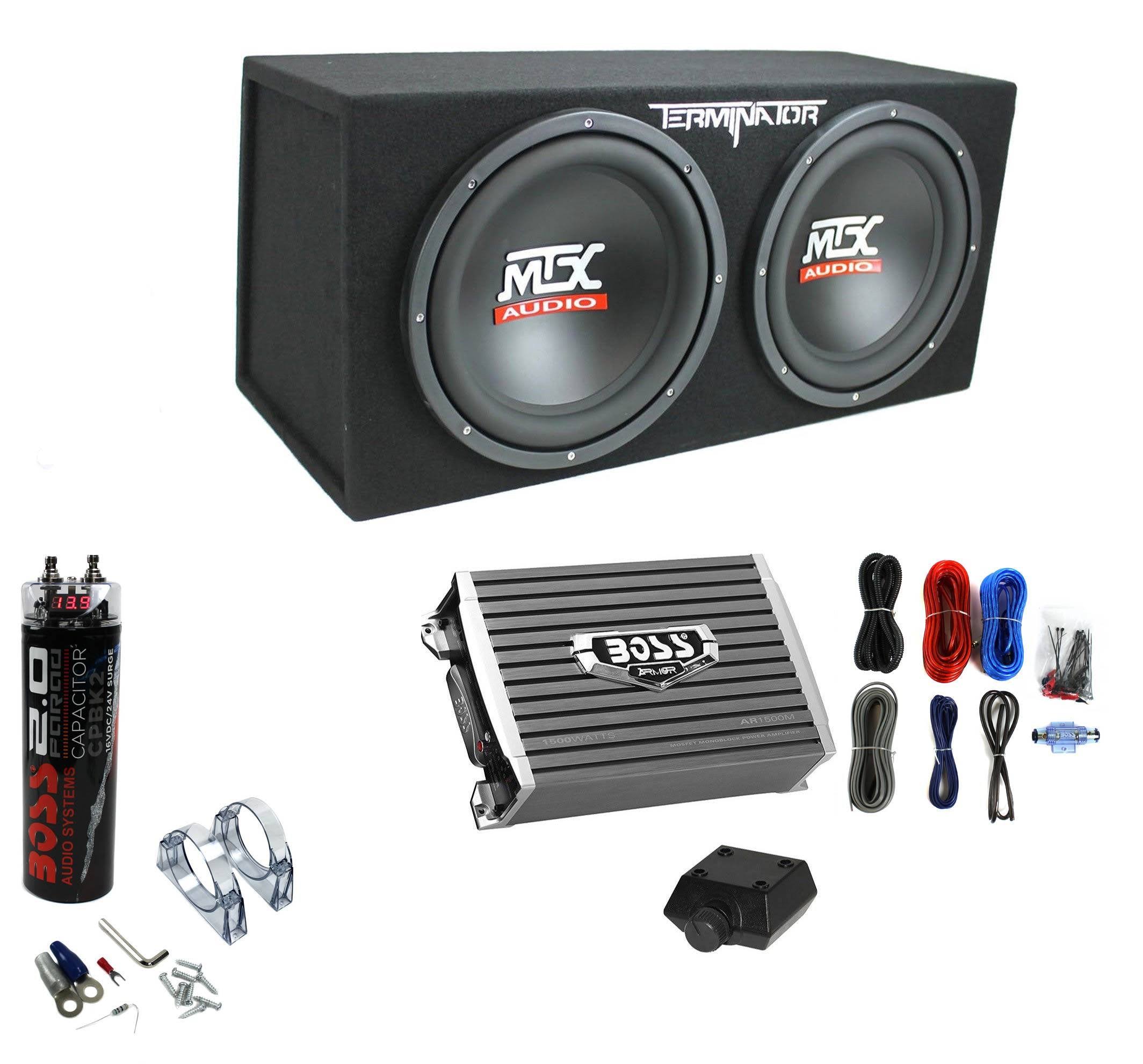12 1200W Dual Loaded Subwoofer Box + 1500W Amplifier + Capacitor