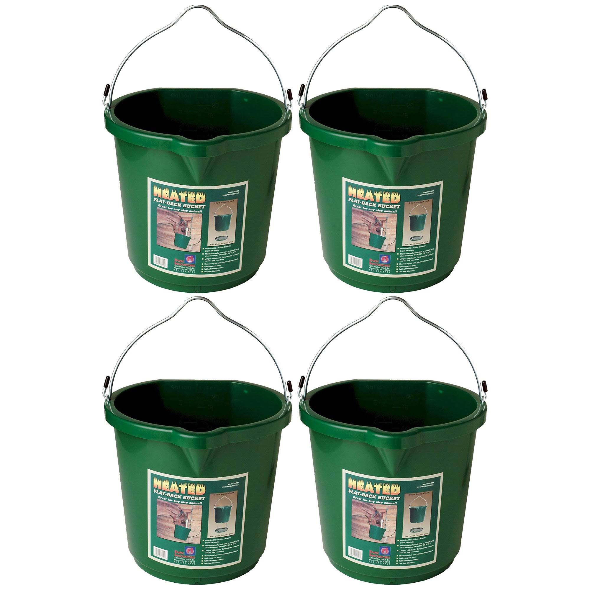 Oversized 5 Gallon Plastic Flat Heated Bucket, 120 Watt (4 Pack)