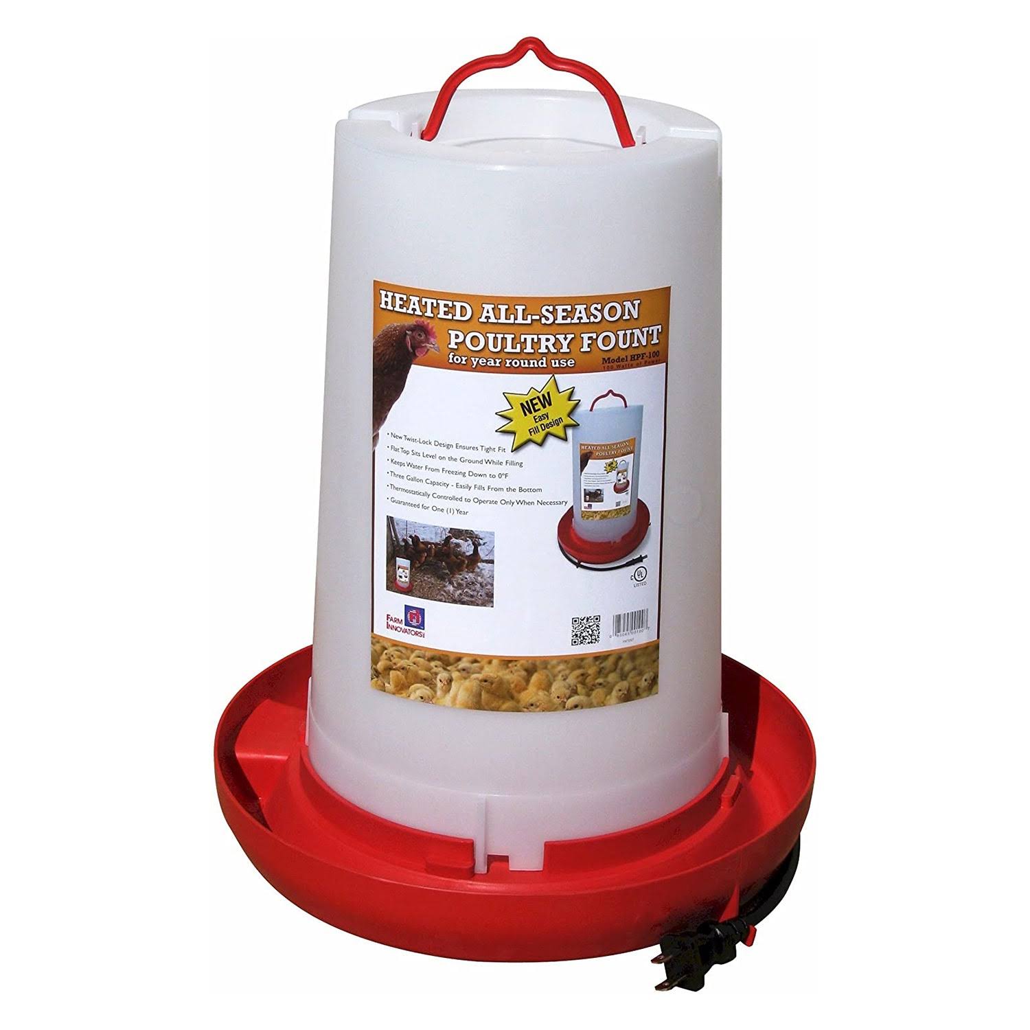 HPF-100 Heated 3 Gal Plastic Hanging Poultry Water Fountain, Red