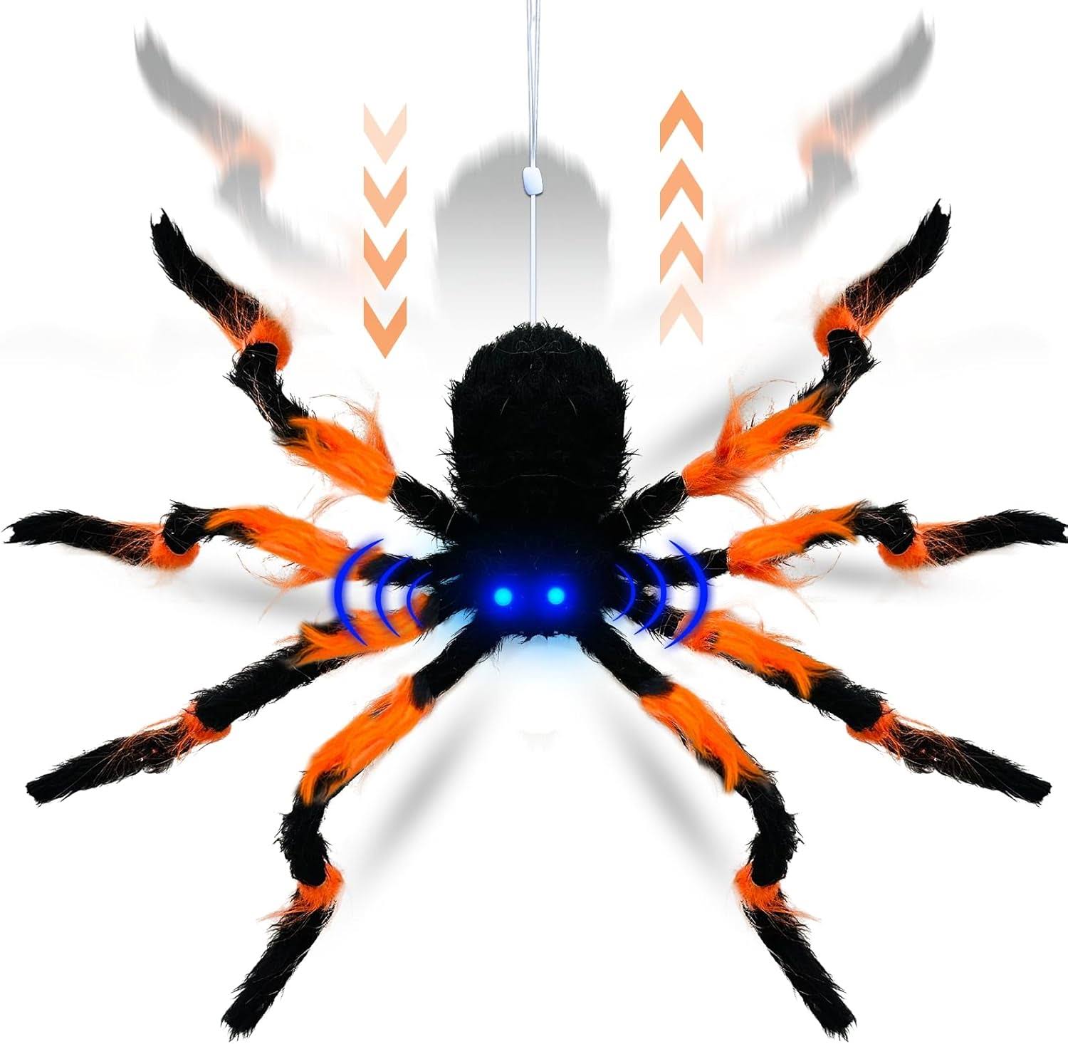 [Up And Down Automatically   Sound Activated ] 31  Gaint Spider Animatronic Halloween Outdoor Decorations Light Up Blue Eyes   Creepy Sound Lifelike Spider For Front Yard Lawn Garden Indoor Decor