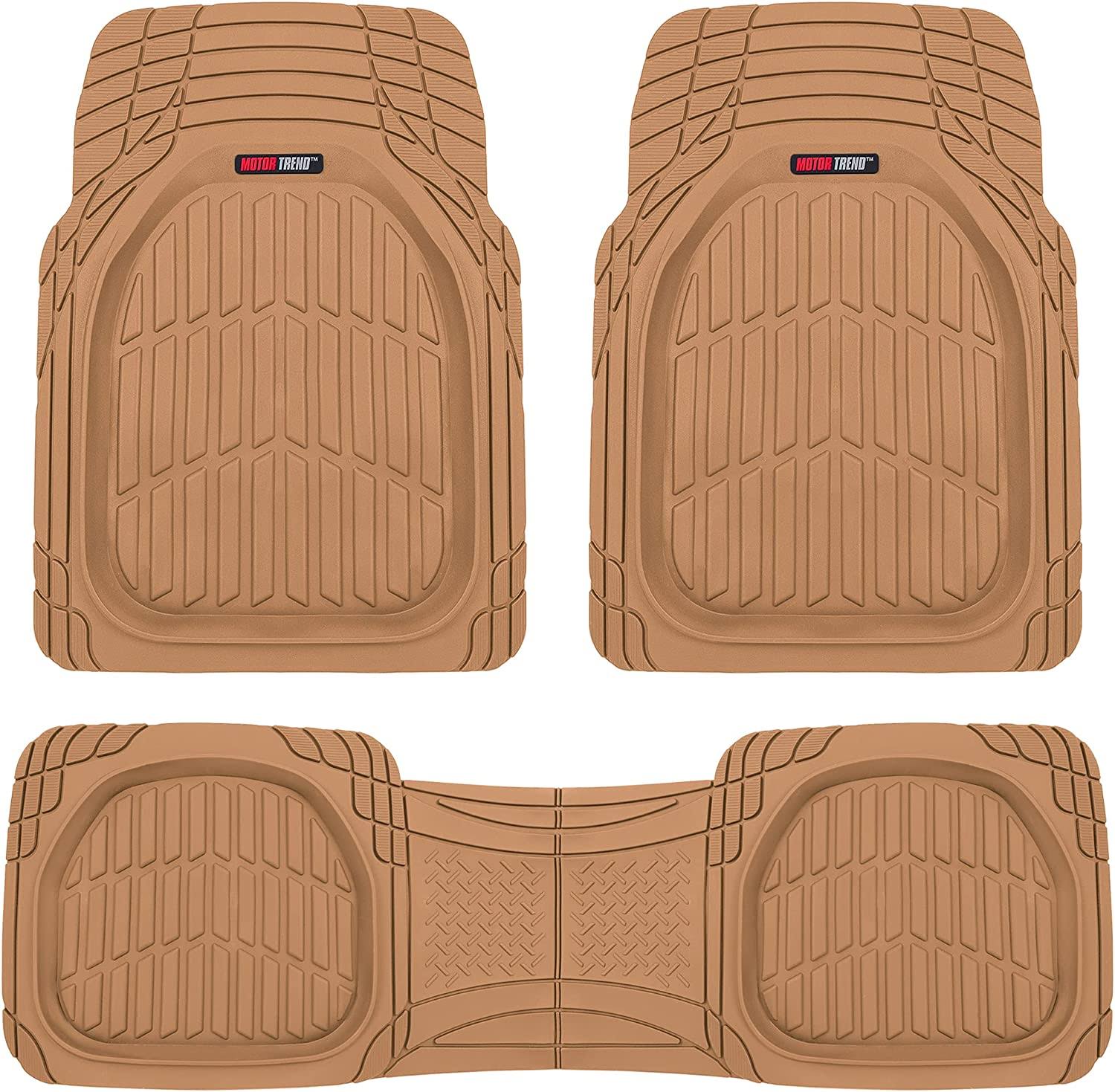 923-BG Beige Contour Liners-Deep Dish Heavy Duty Rubber Floor Mats for Car SUV Truck   Van-All Weather Protection Trim to Fit Most Vehicles(Tan Beige)