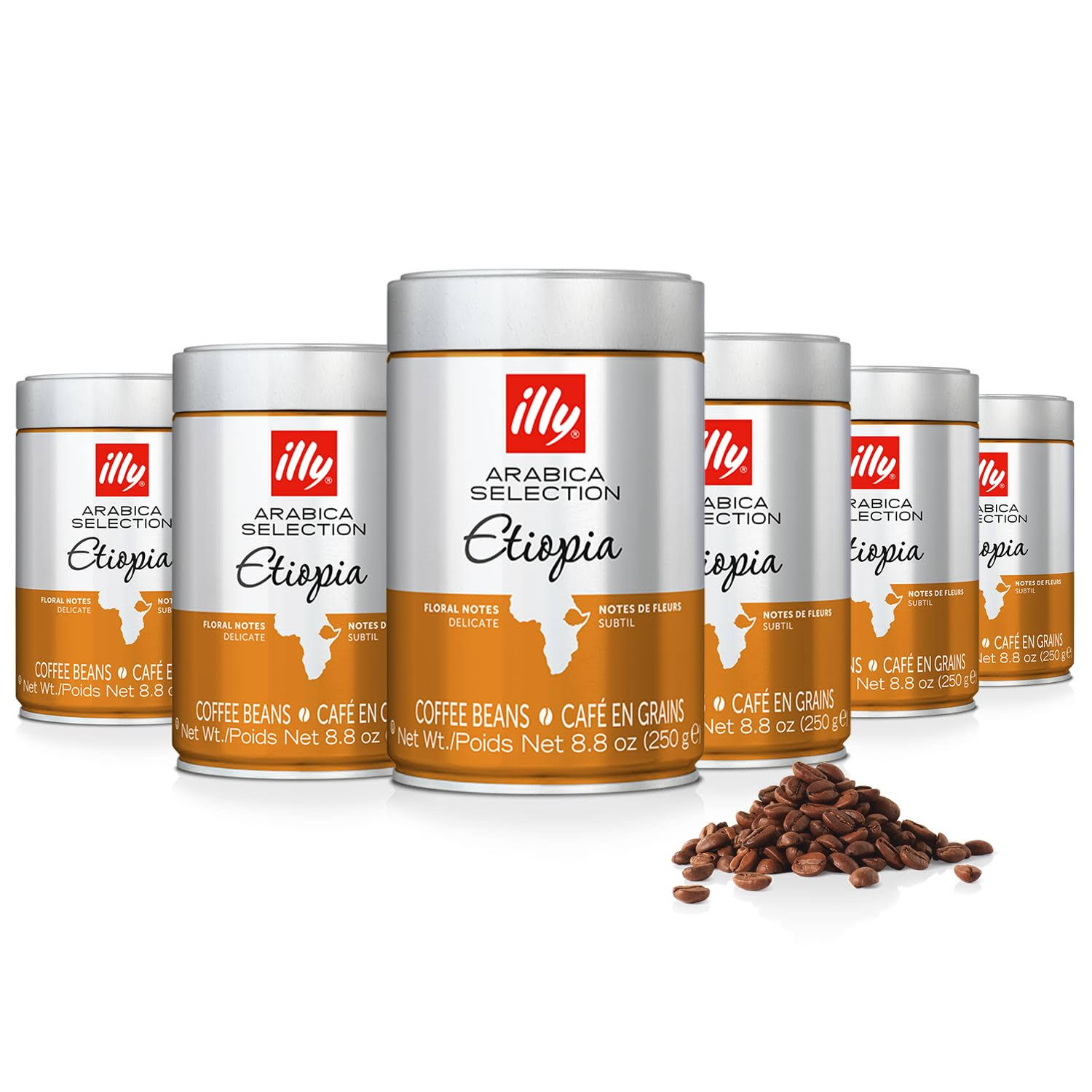 illy Whole Bean Coffee   Perfectly Roasted Whole Coffee Beans – Etiopia Bold Roast – Gentle Notes of Jasmine – Floral Notes   100% Arabica Coffee   No Preservatives – 8.8 Ounce, 6 Pack