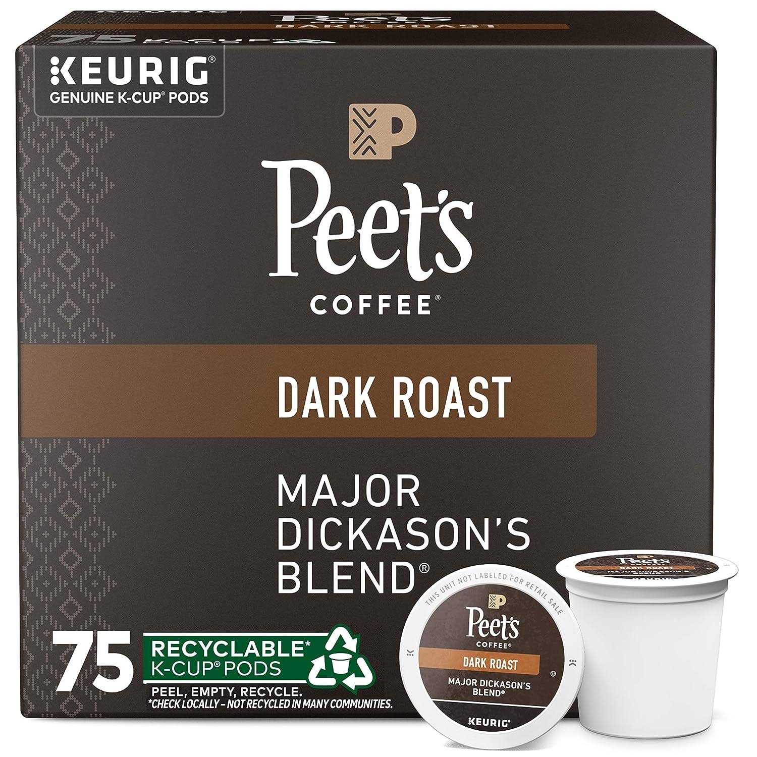 Peet s Coffee, Dark Roast K-Cup Pods for Keurig Brewers   Major Dickason s Blend 75 Count (1 Box of 75 K-Cup Pods)