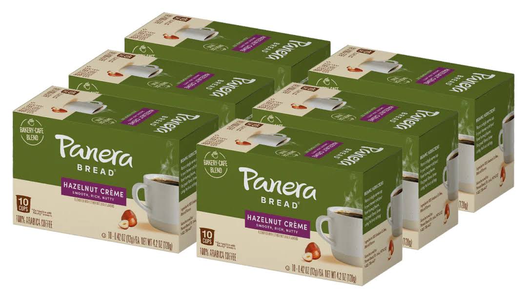 Panera Bread Hazelnut Crème Light Roast Coffee, Single Serve 60 Count Pods (6 Packs of 10)