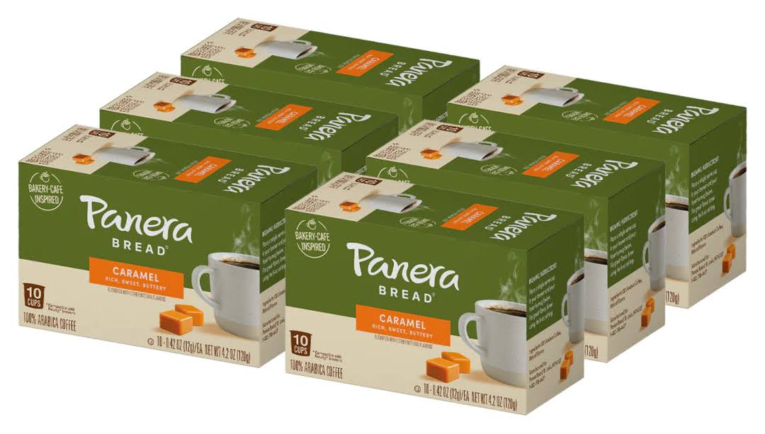Panera Bread Caramel Light Roast Coffee, Single Serve 60 Count Pods (6 Packs of 10)