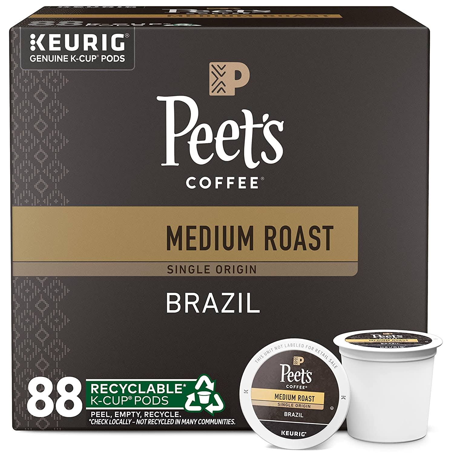 Peet s Coffee, Medium Roast K-Cup Pods for Keurig Brewers   Single Origin Brazil 88 Count (4 Boxes of 22 K-Cup Pods)